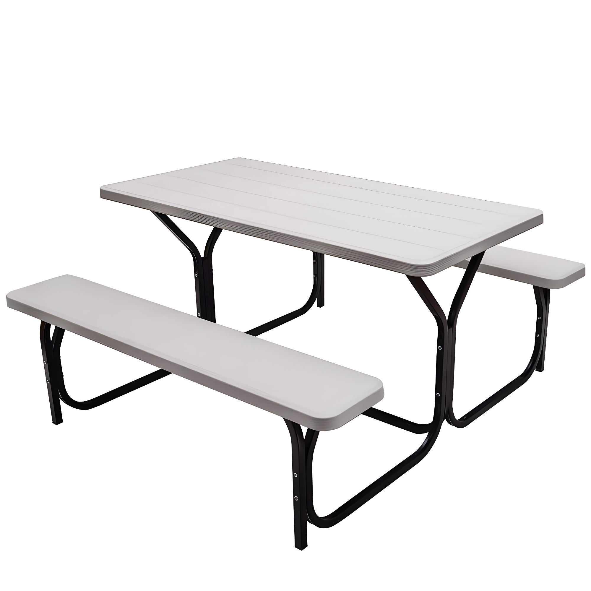 Tangkula Outdoor Picnic Table Bench Set Patio Camping Table w/Steel Frame & Wood Texture Tabletop for Garden White