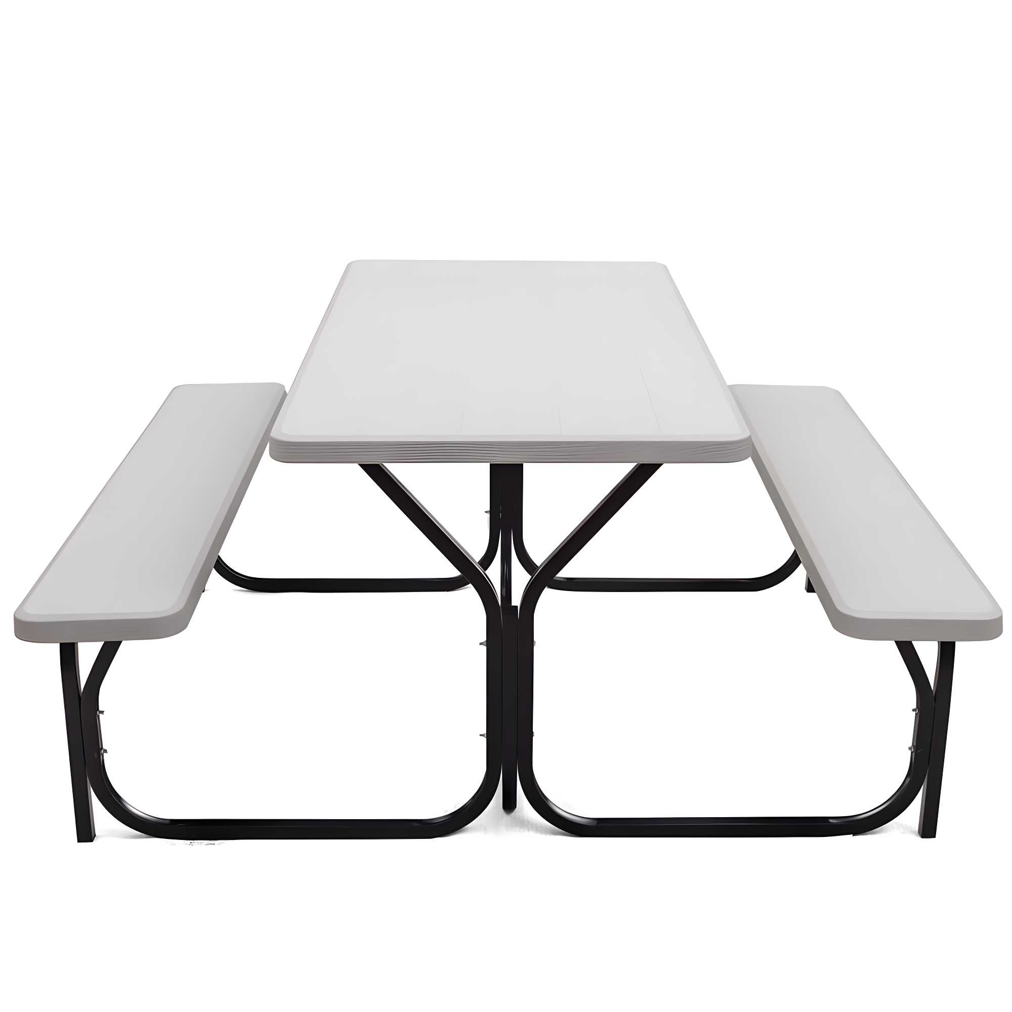 Tangkula Outdoor Picnic Table Bench Set Patio Camping Table w/Steel Frame & Wood Texture Tabletop for Garden White