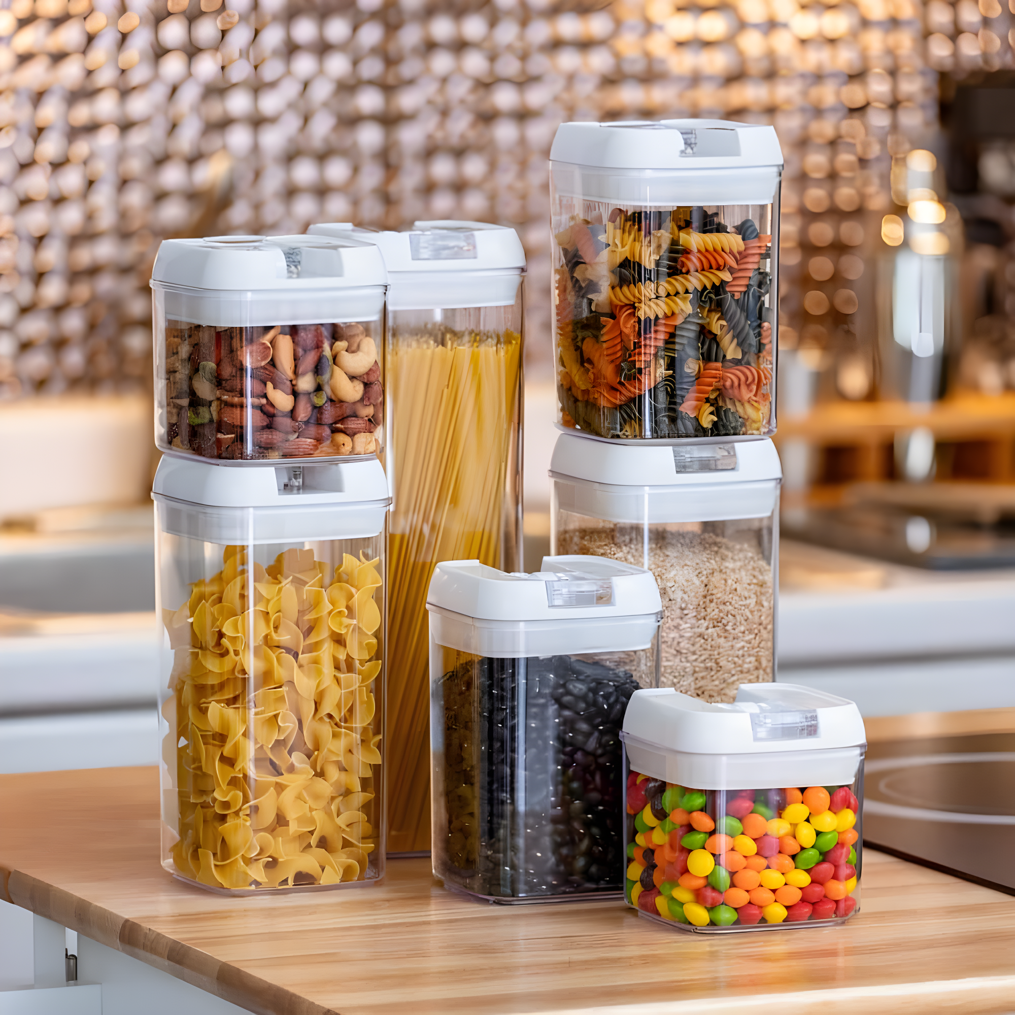 Cheer Collection Airtight Food Storage Containers, Set of 7 (White)