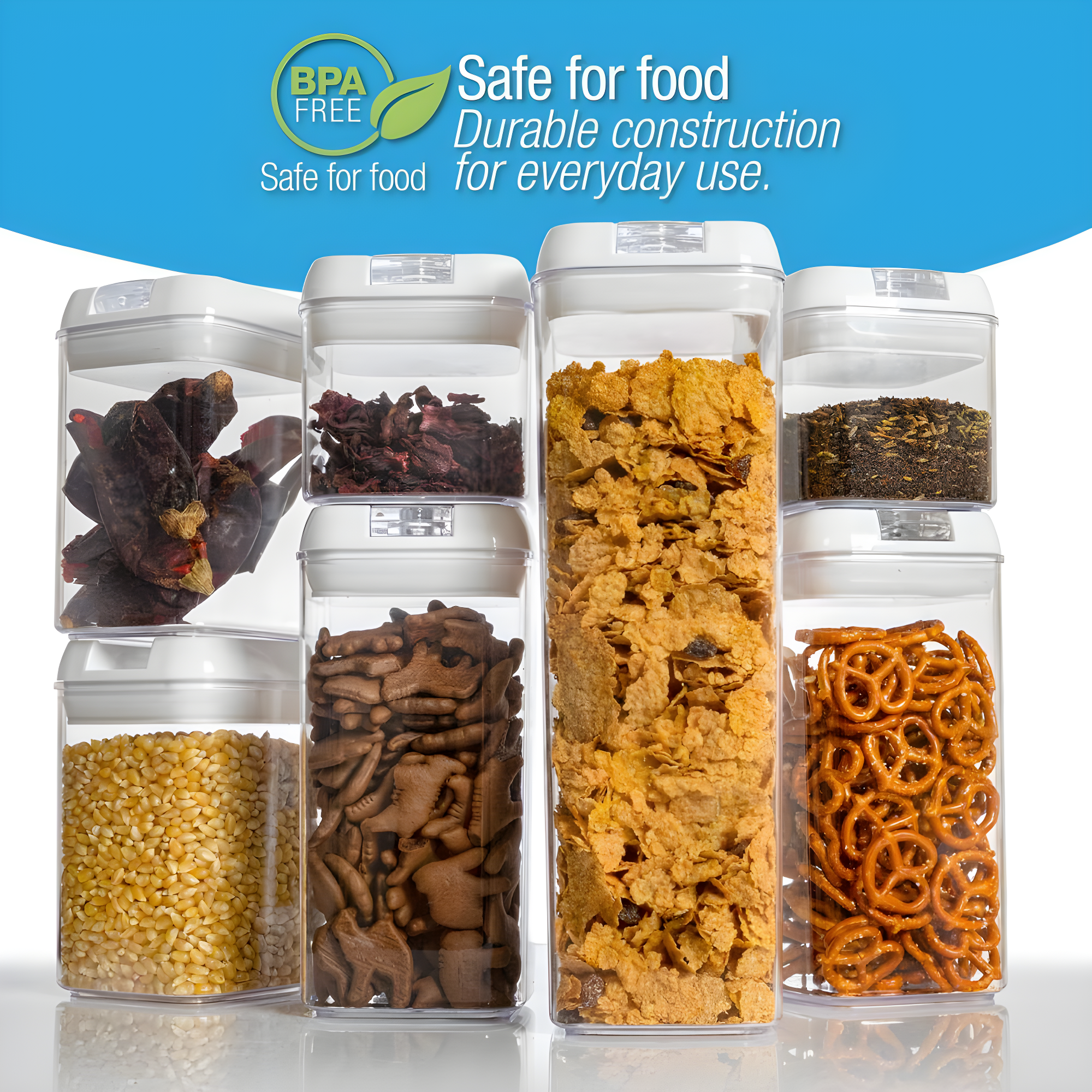 Cheer Collection Airtight Food Storage Containers, Set of 7 (White)