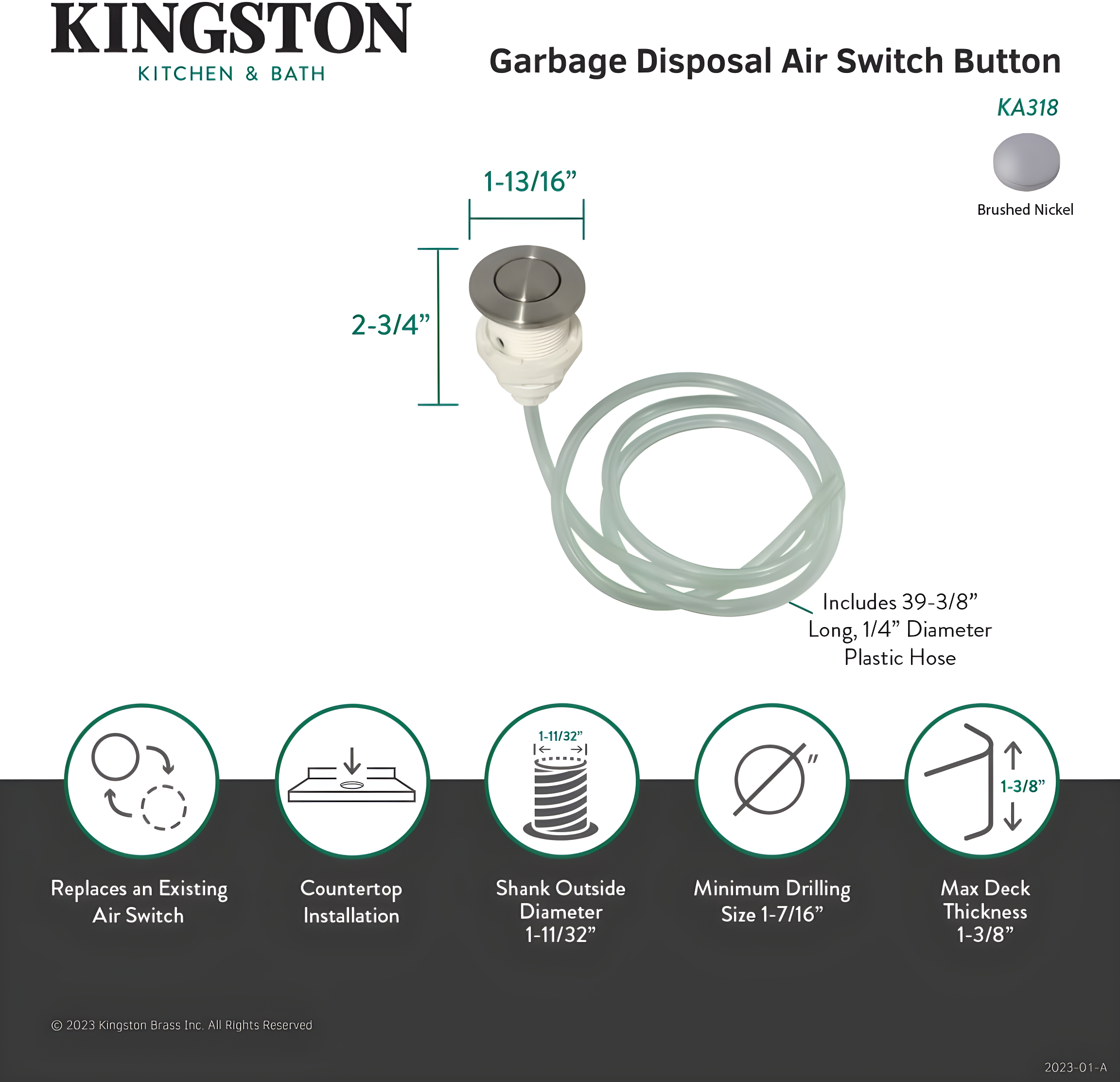 Kingston Brass Trimscape Garbage Disposal Air Switch Button