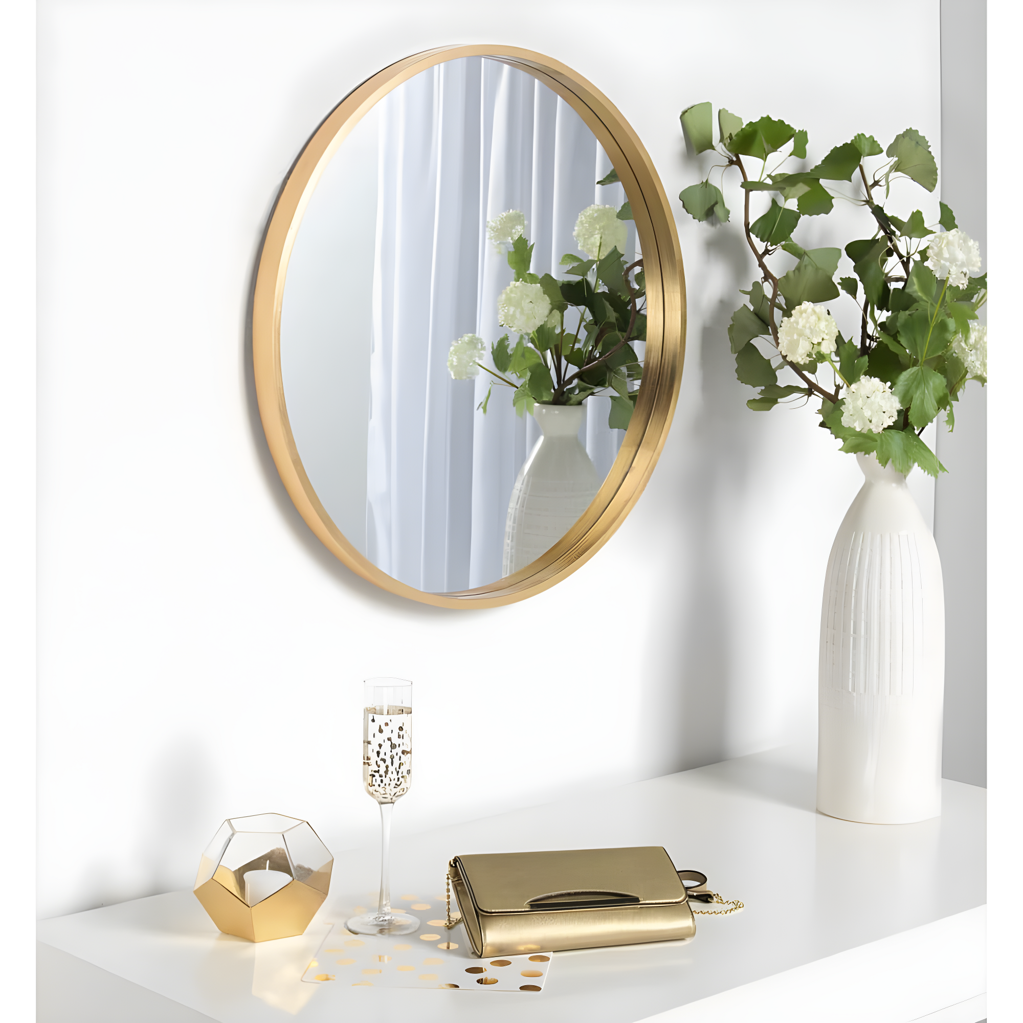 26" x 26" Travis Round Wood Accent Wall Mirror Gold - Kate and Laurel All Things Decor: Vanity, Decorative, No Assembly Required