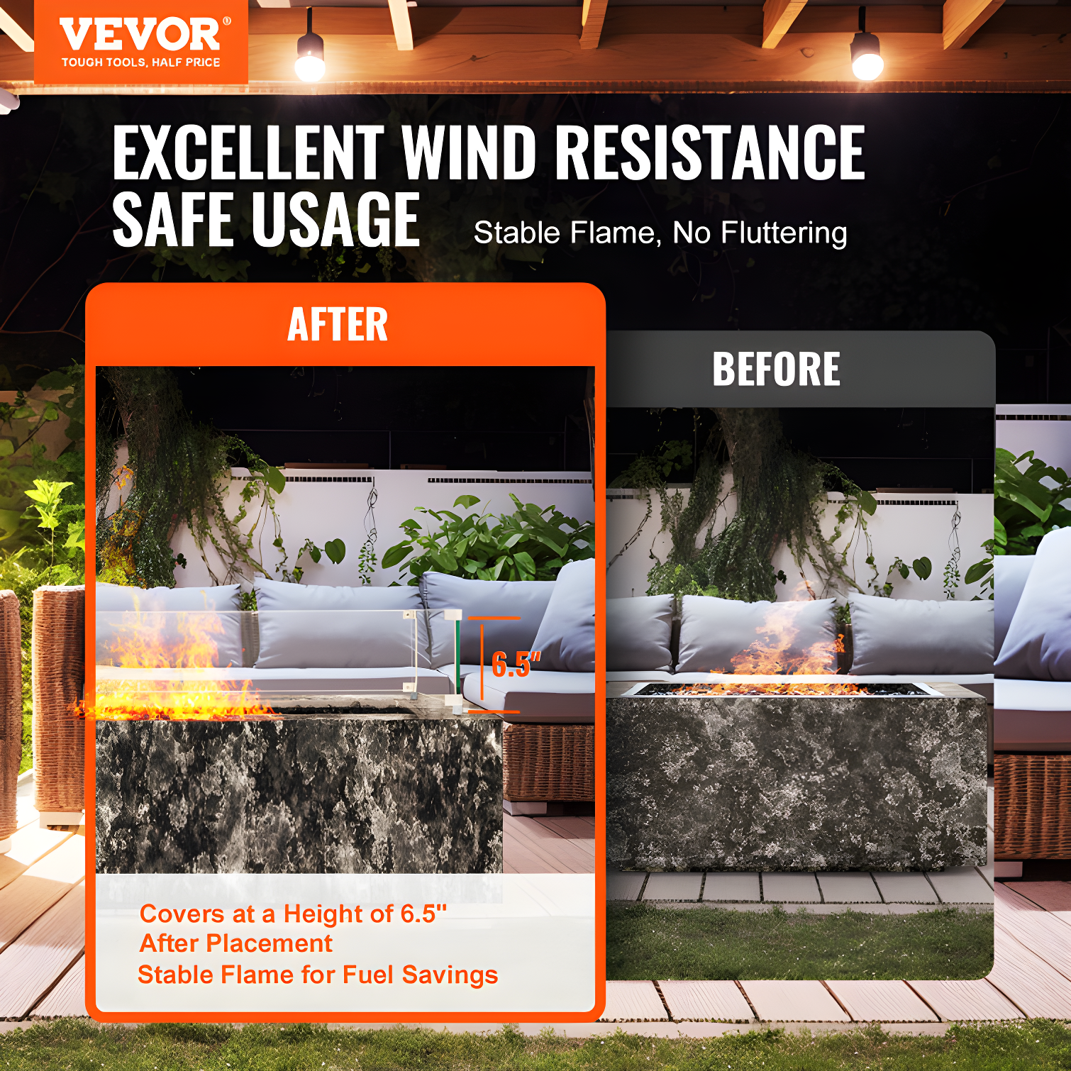 VEVOR Tempered Glass Fire Pit Accessory (Set of 4)