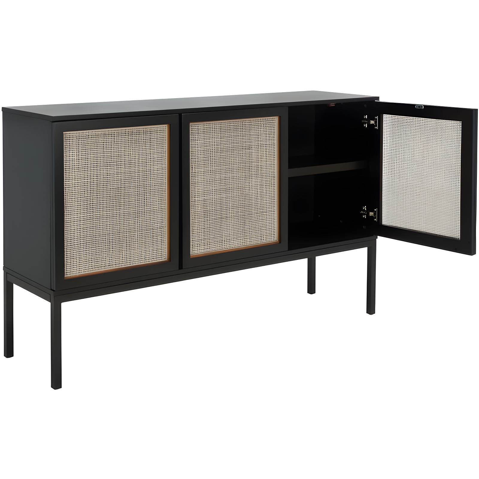 Zadie 2 Shelf Rattan Sideboard - Black/Natural - Safavieh