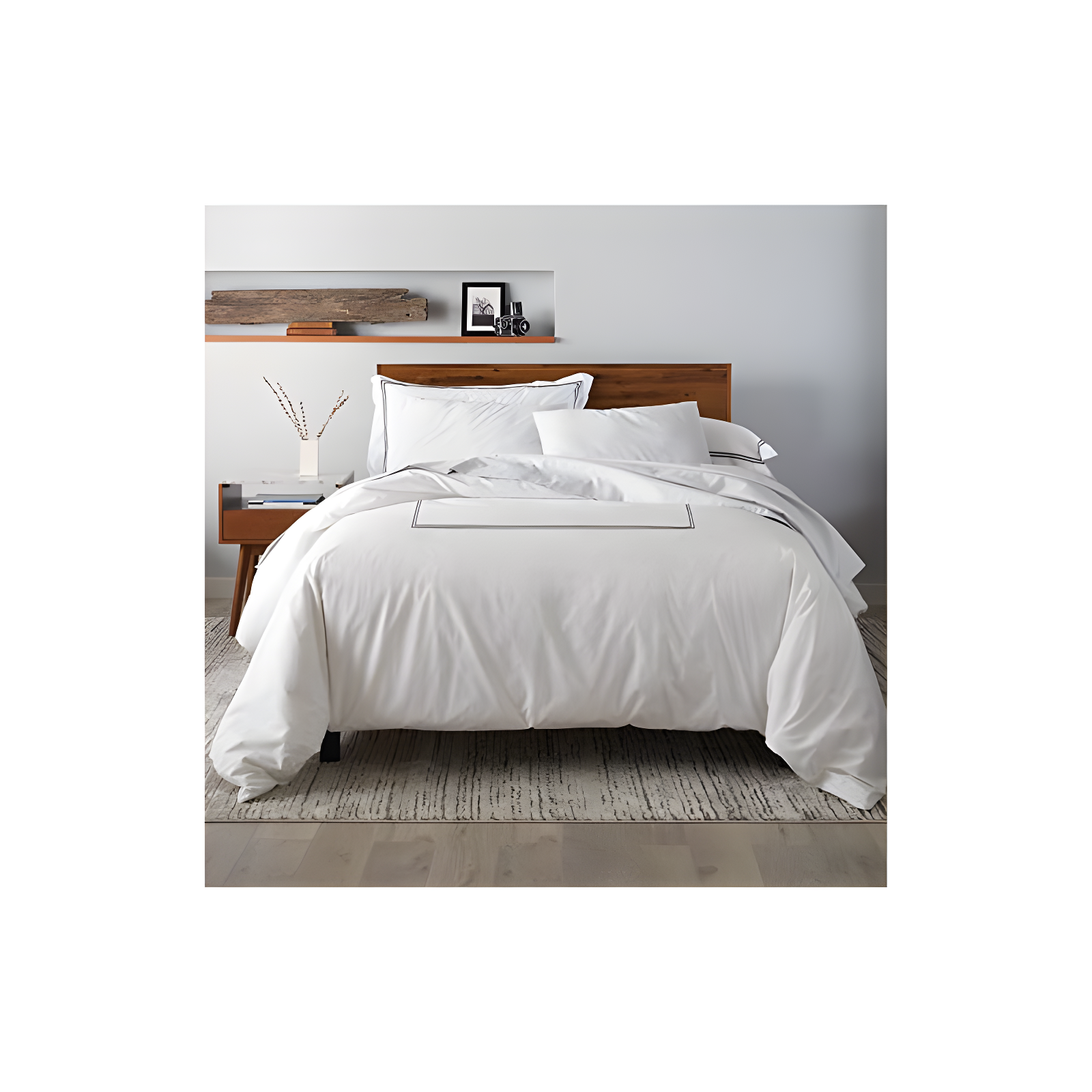 Ella Jayne Home Ella Jayne Cotton Duvet Cover with Satin Satin Stitching 3-Piece Set, White with White Satin Stitching