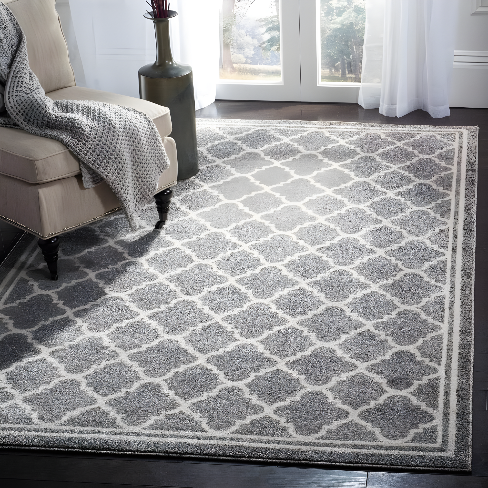 SAFAVIEH Amherst Trina Geometric Area Rug, Dark Grey/Beige, 5'3" x 8'