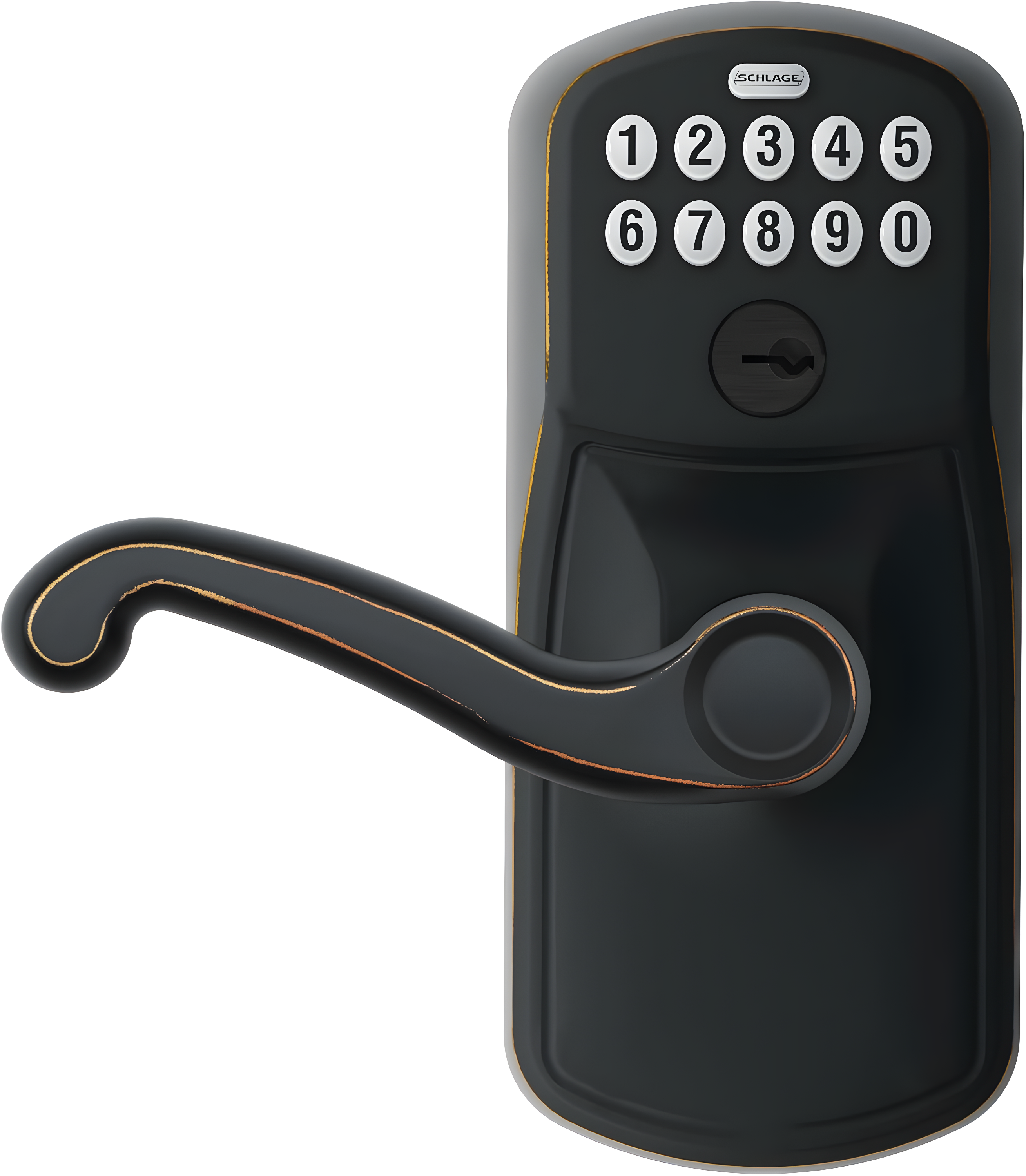 SCHLAGE FE595 PLY 716 FLA Plymouth Keypad Entry with Flex-Lock and Flair Style Levers, Aged Bronze