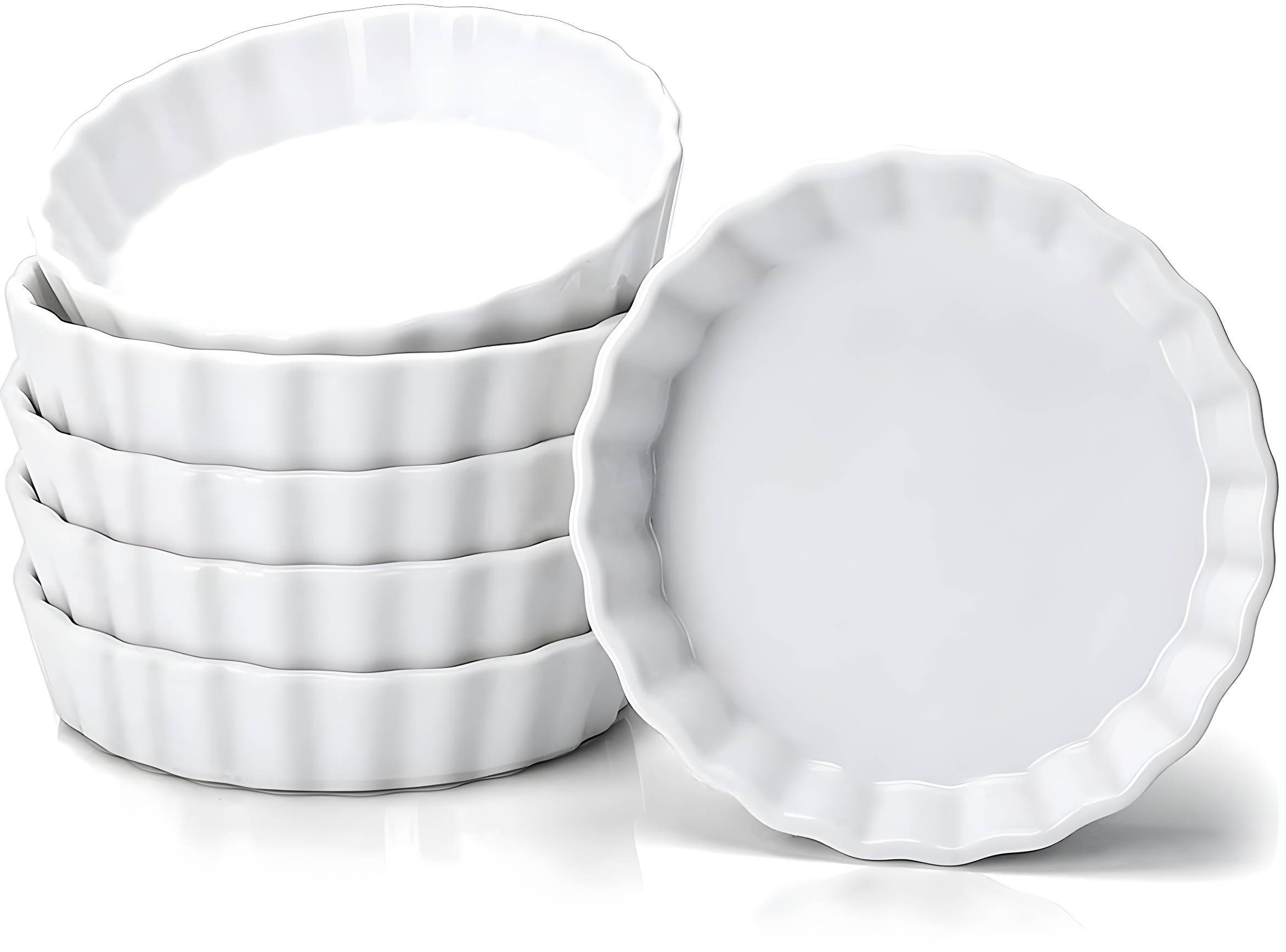 White Porcelain 8 oz Round Ramekin Set, Oven Safe, Set of 6