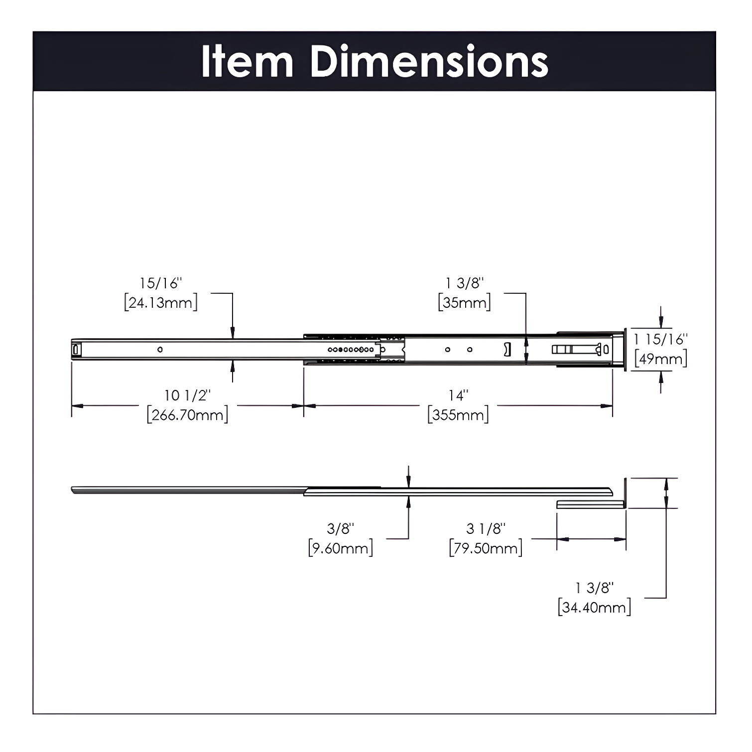 Drawer Slide Center Mount 3/4 Extension Cadmium Finish