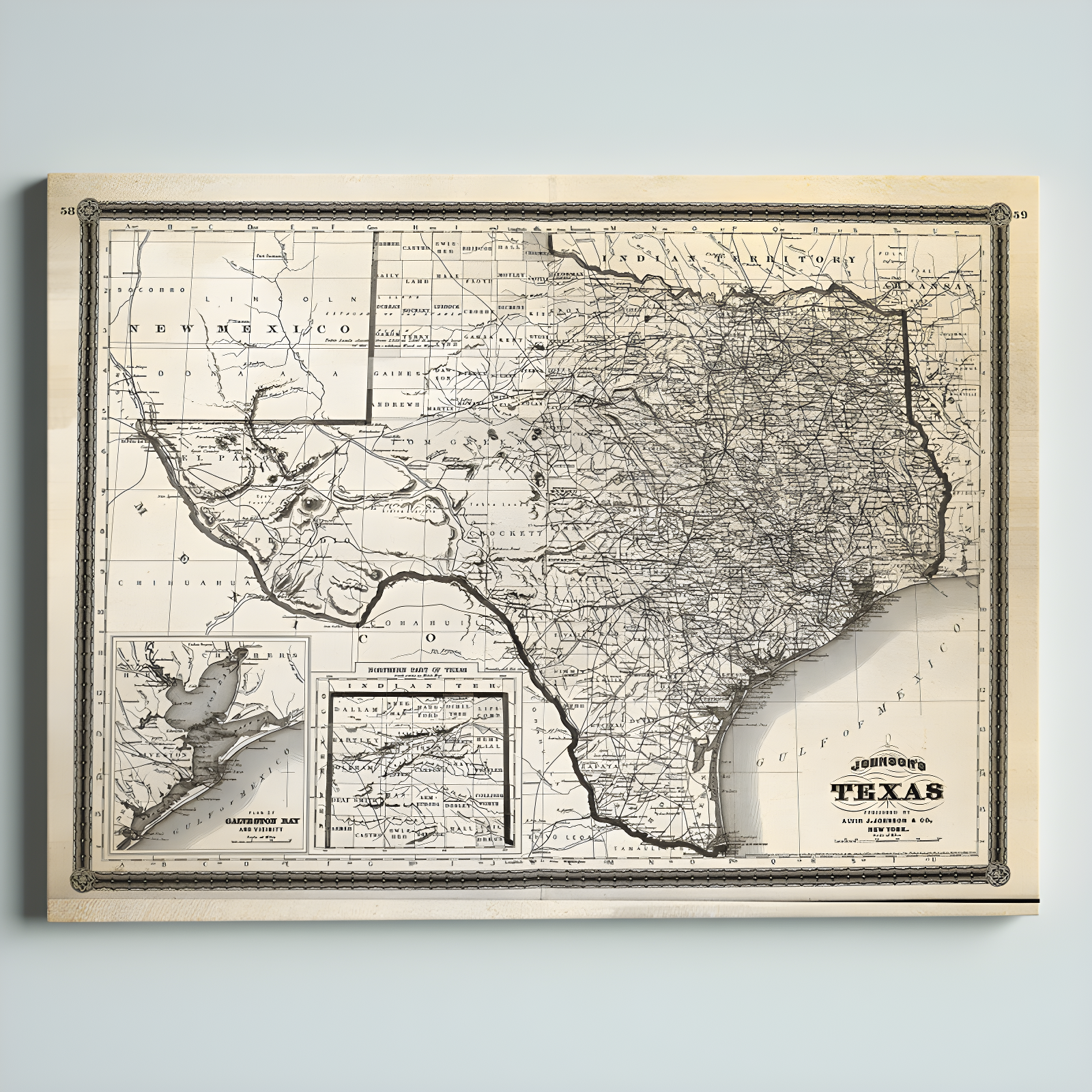 Steelside™ " Vintage Map Texas I "