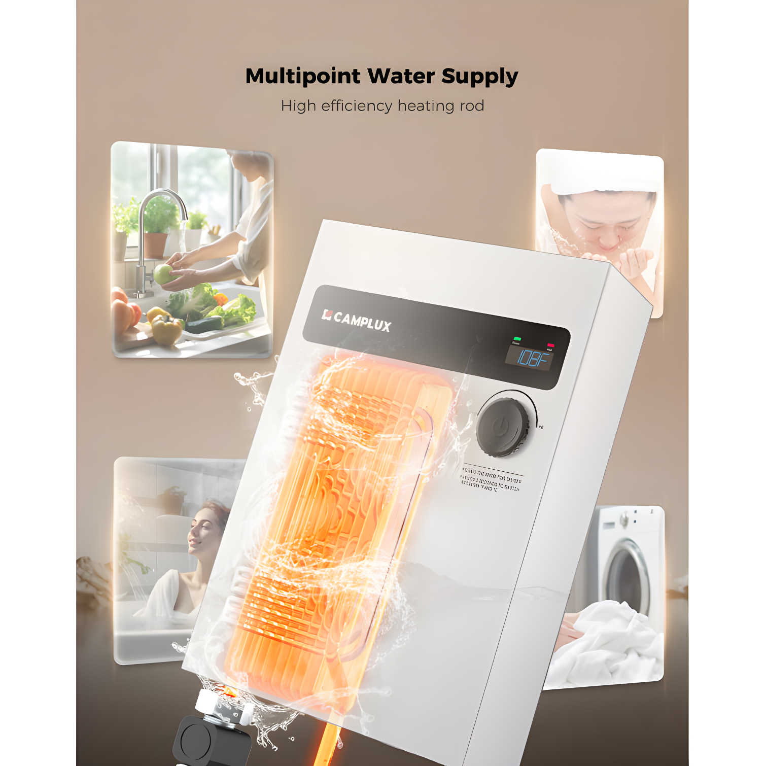 CAMPLUX 27KW 240V Electric Tankless Water Heater , Instant Hot Water Heater