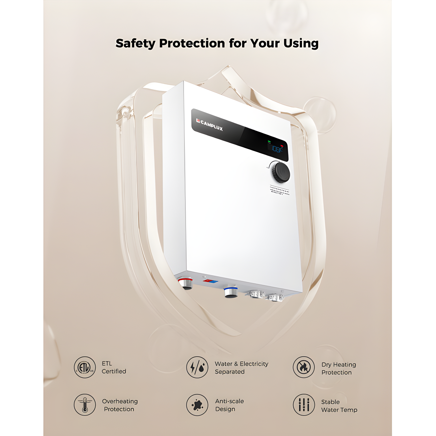 CAMPLUX 27KW 240V Electric Tankless Water Heater , Instant Hot Water Heater
