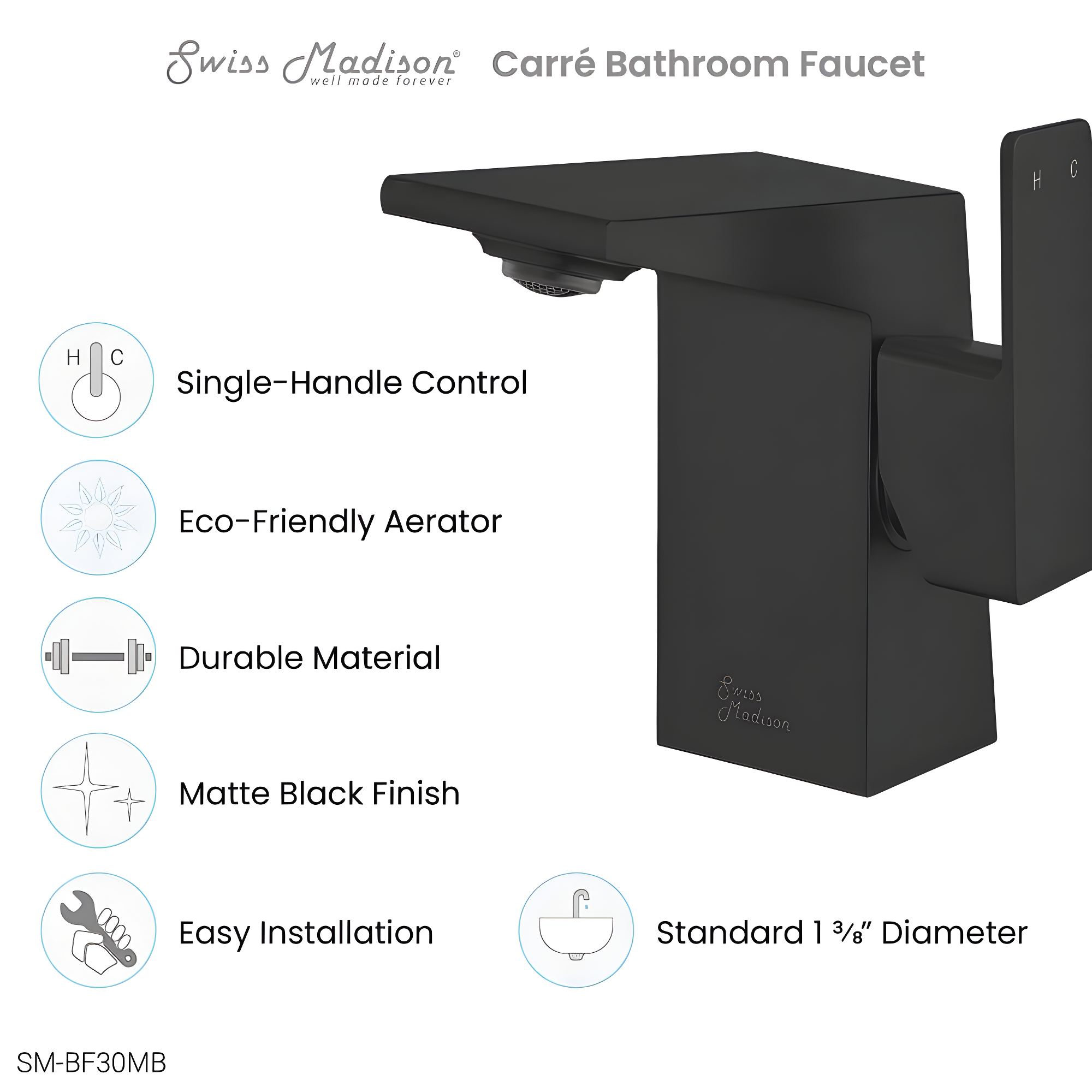 Carre Single Hole, Single-Handle, Bathroom Faucet
