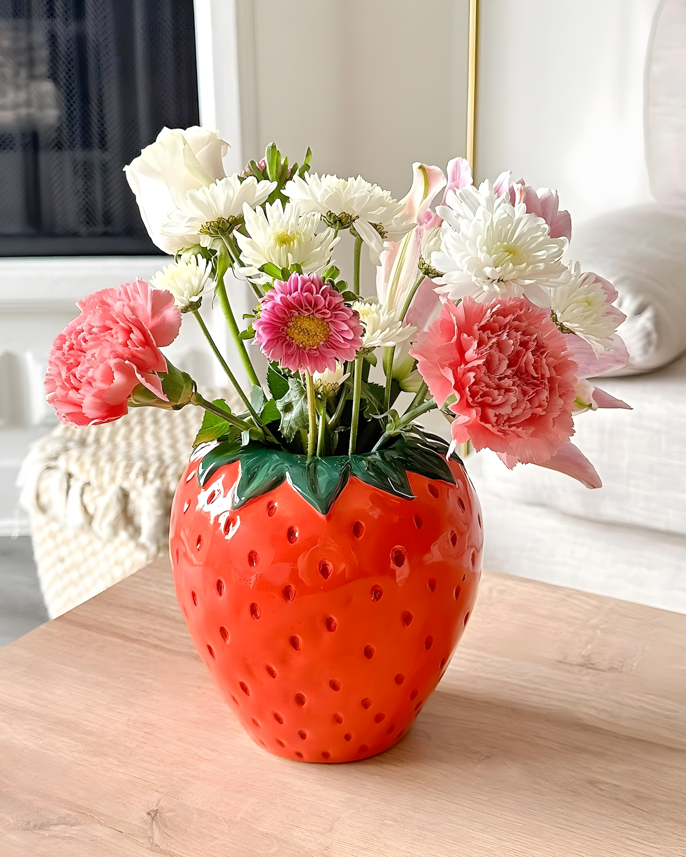 Strawberry Shaped Red Ceramic Decorative Vase