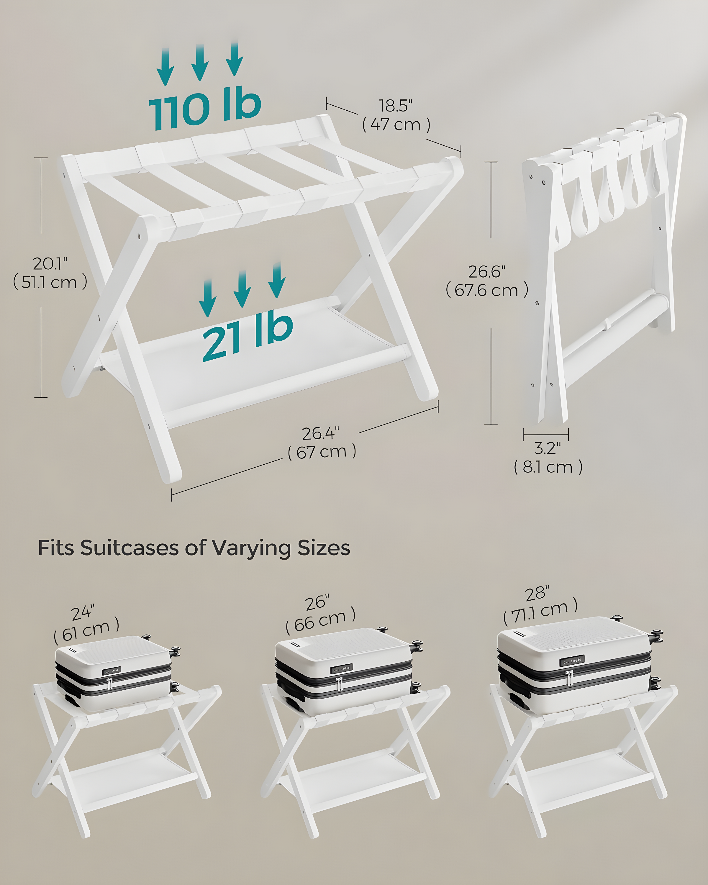 Bisiot Luggage Rack, Folding Suitcase Stand With Storage Shelf Holds Up To 131 Lb