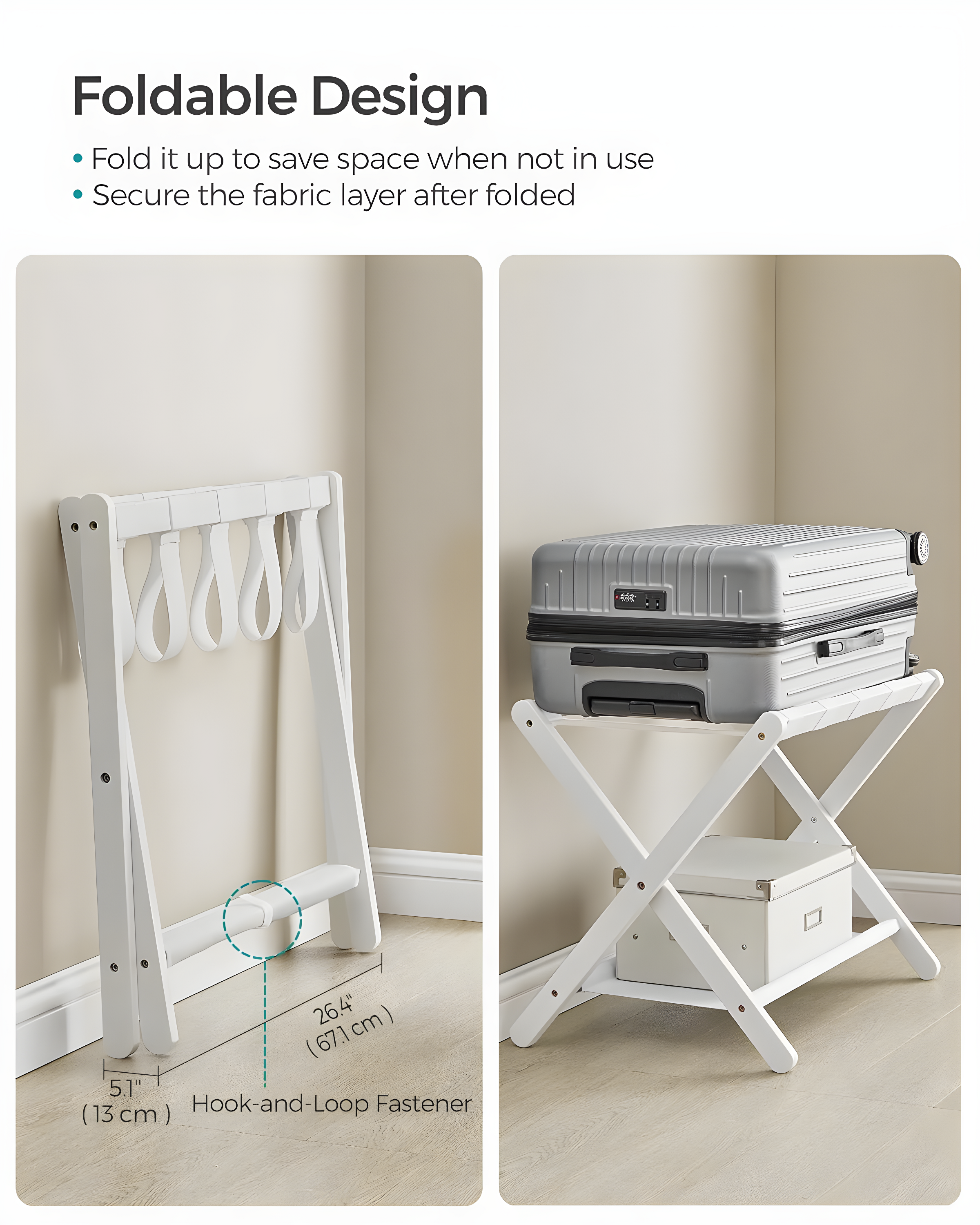 Bisiot Luggage Rack, Folding Suitcase Stand With Storage Shelf Holds Up To 131 Lb