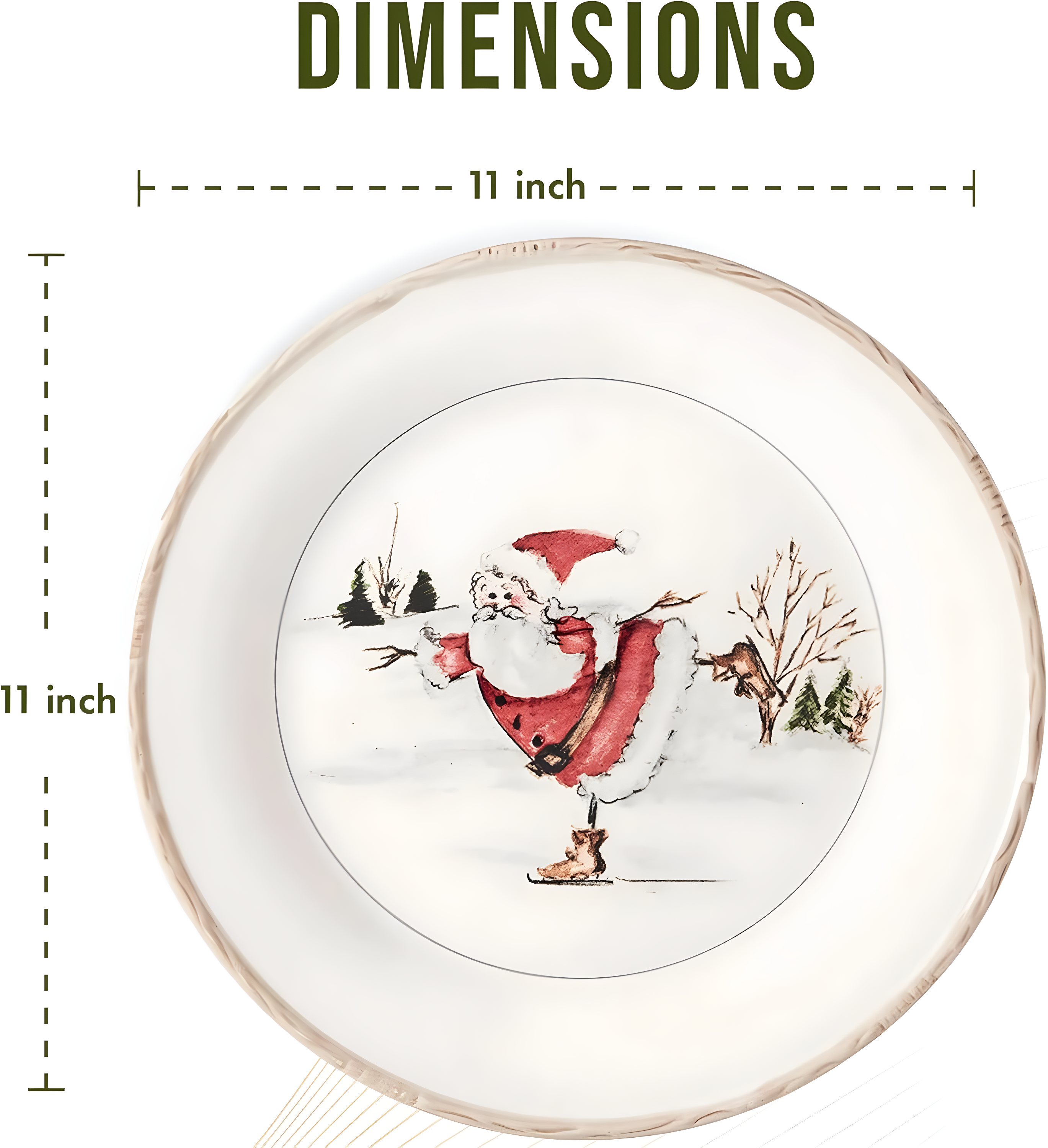 American Atelier Christmas Twig Holiday Dinner Plate, Set of 4, Holiday-Themed Special Occasion Earthenware Multipurpose Dishes ,11 Inch