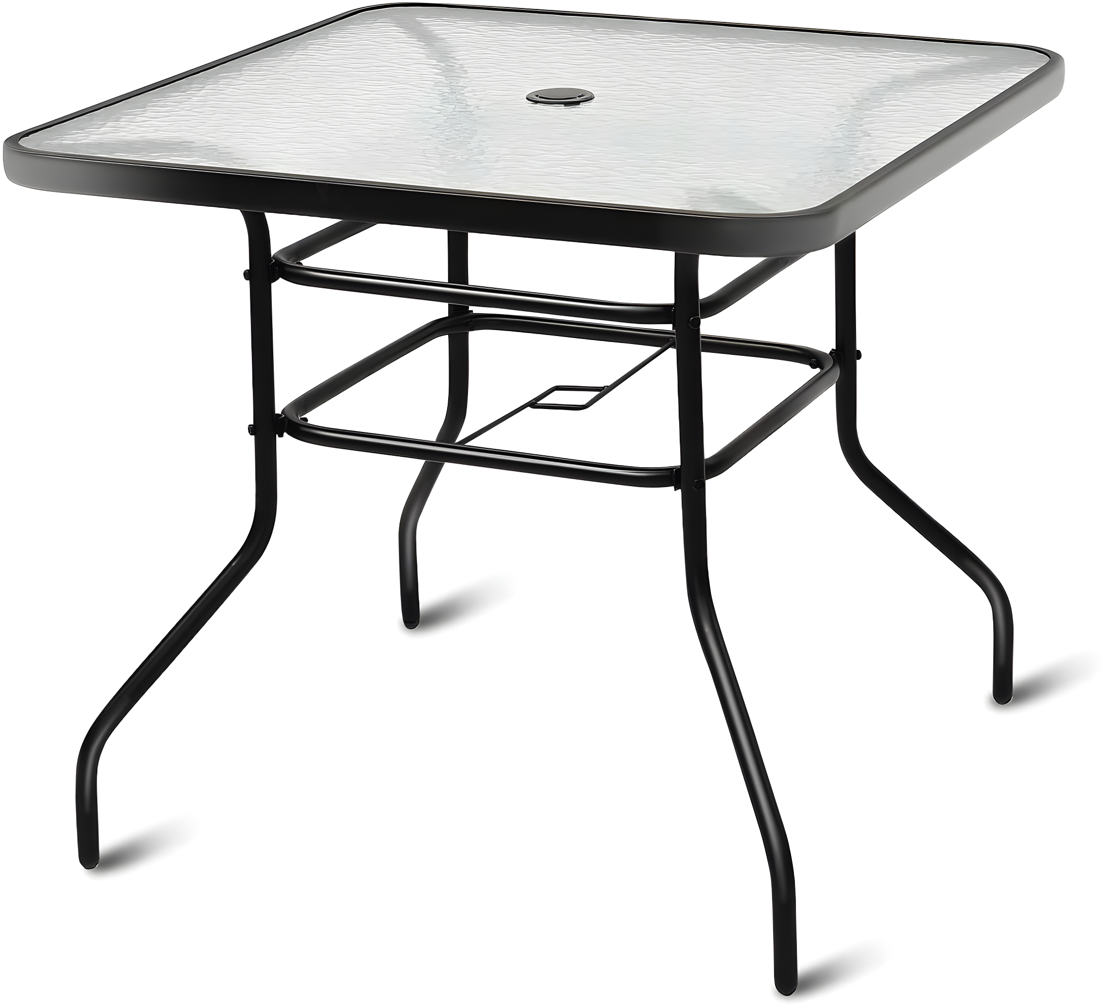 Lark Manor™ Aliyahna 32'' Patio Square Table Tempered Glass Steel Frame Outdoor Pool Yard Garden