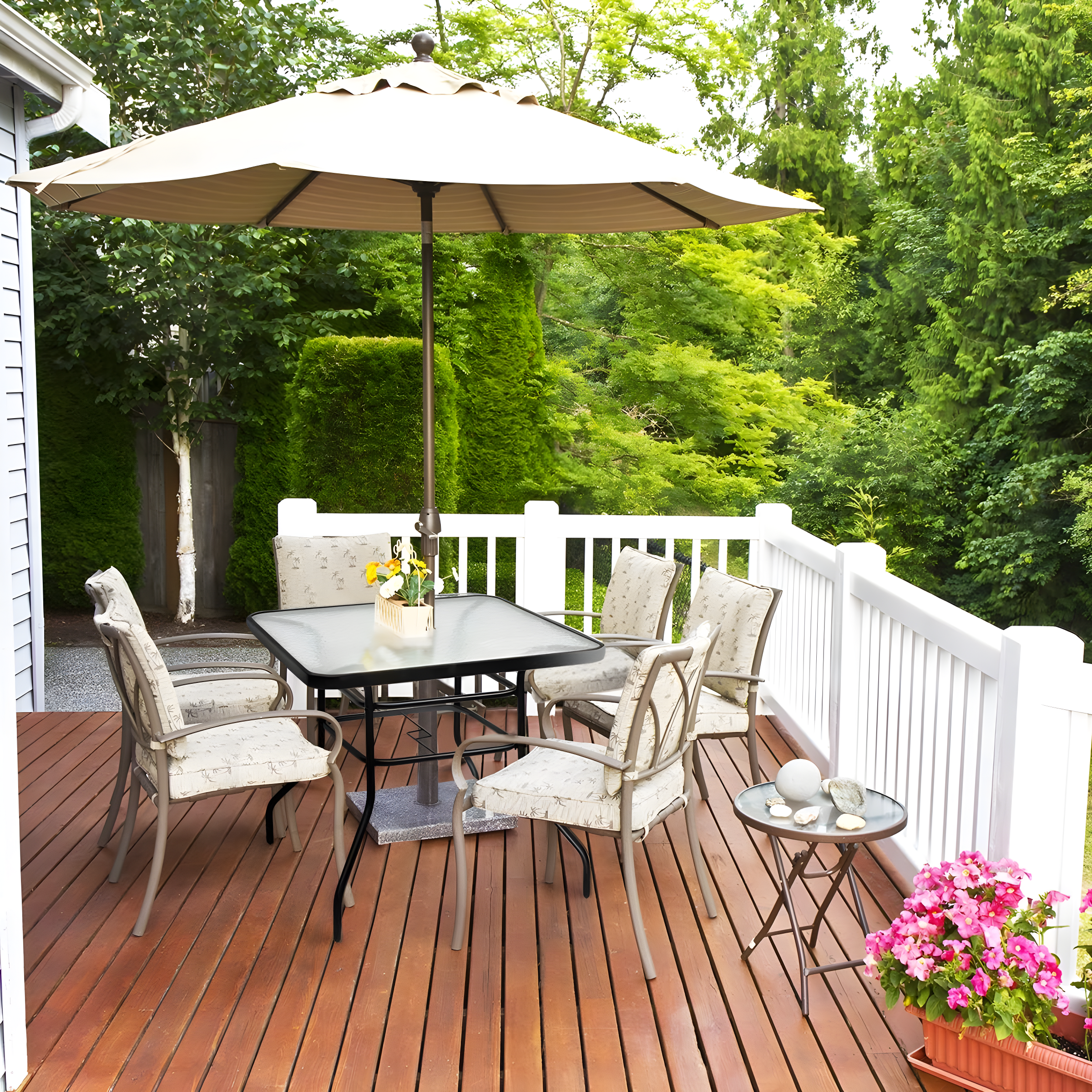 Lark Manor™ Aliyahna 32'' Patio Square Table Tempered Glass Steel Frame Outdoor Pool Yard Garden