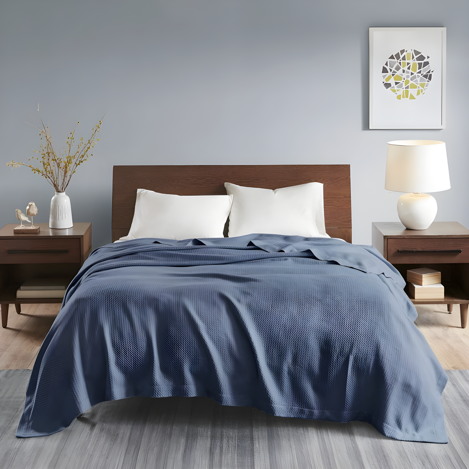 Full/Queen Textured Cotton Blanket Blue: Madison Park Waffle Weave, OEKO-TEX Certified, No Fill