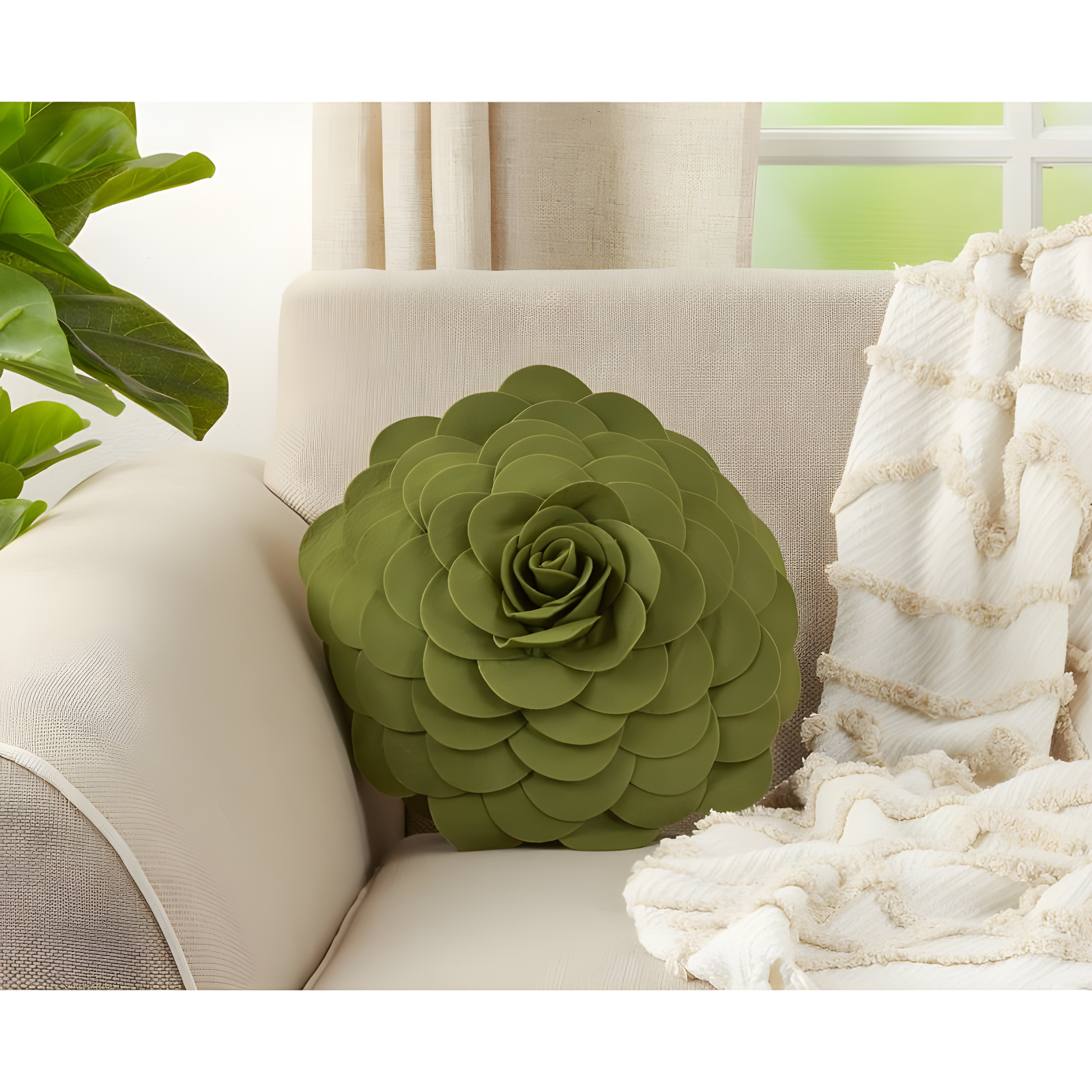 Flower Appliqued Felt Throw Pillow