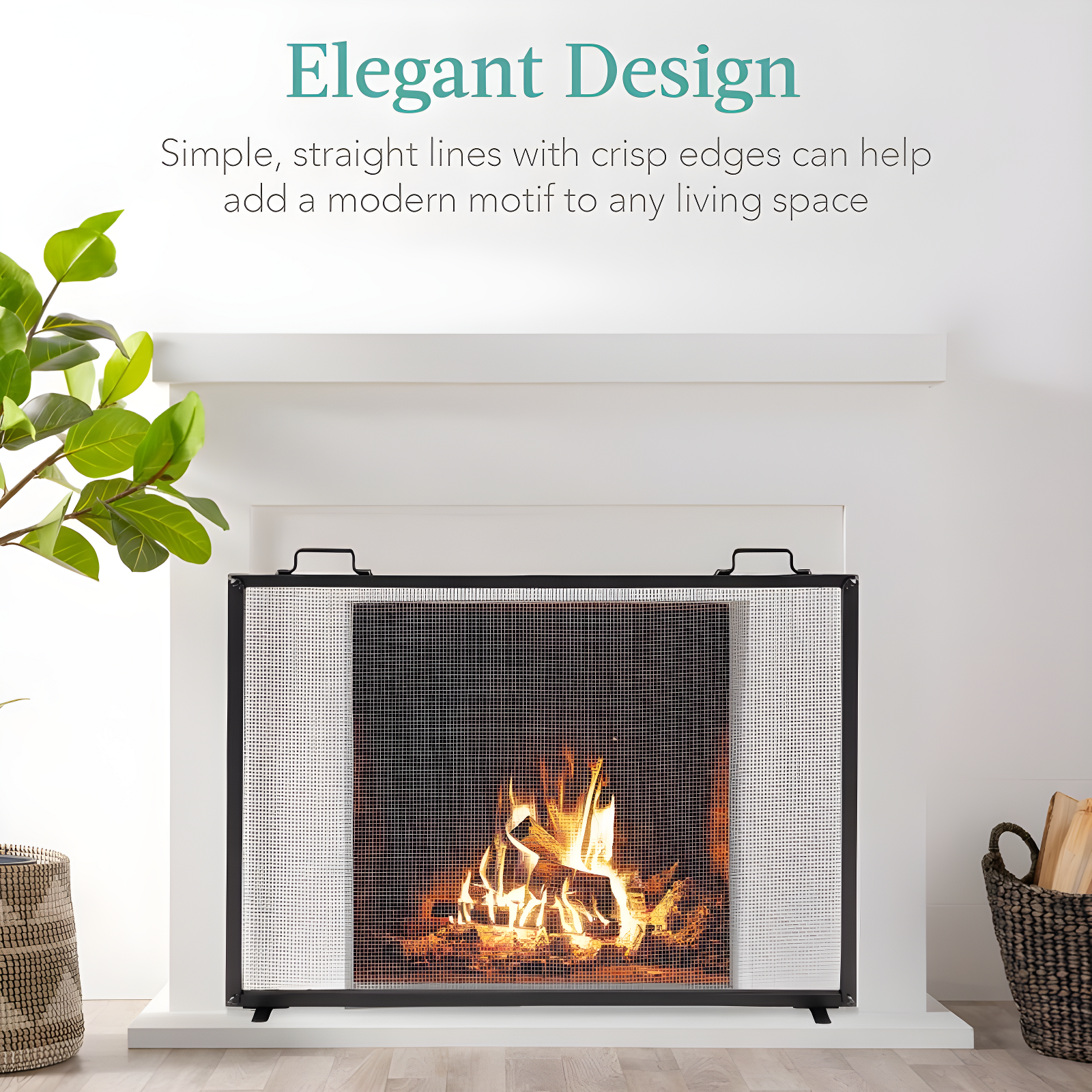 Cassiano 38x27in Single Panel Fireplace Screen Handcrafted Steel Mesh Spark Guard w/ Handles