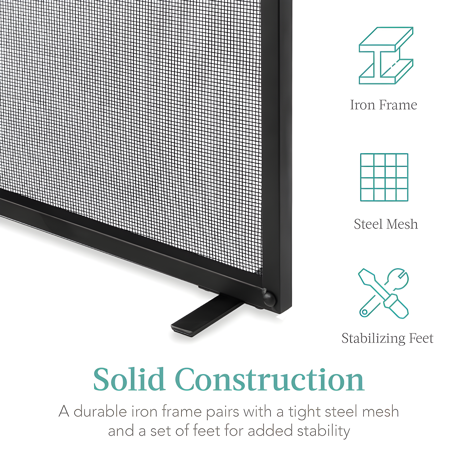 Cassiano 38x27in Single Panel Fireplace Screen Handcrafted Steel Mesh Spark Guard w/ Handles