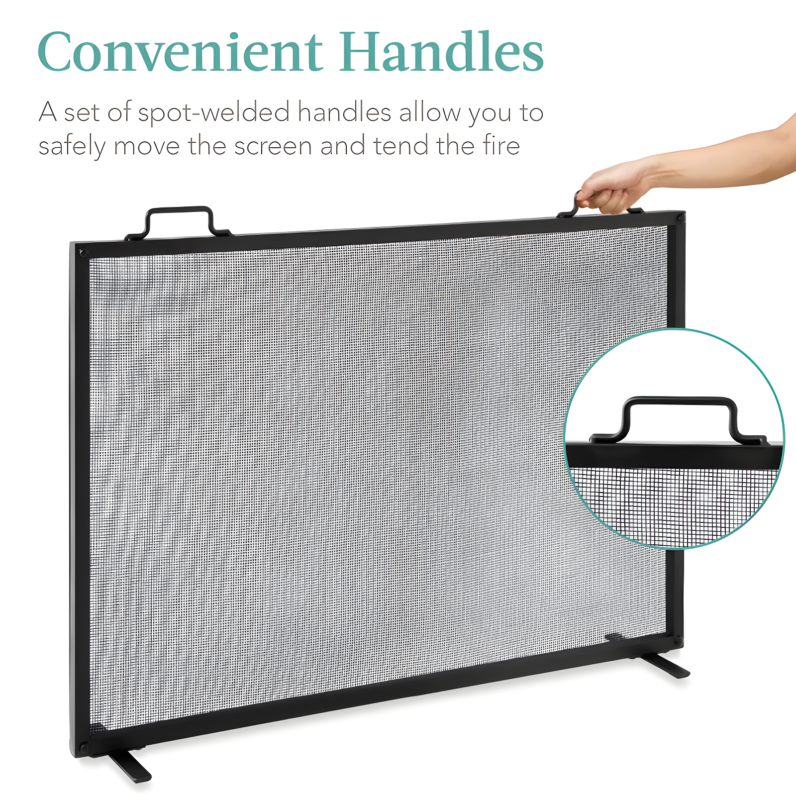 Cassiano 38x27in Single Panel Fireplace Screen Handcrafted Steel Mesh Spark Guard w/ Handles