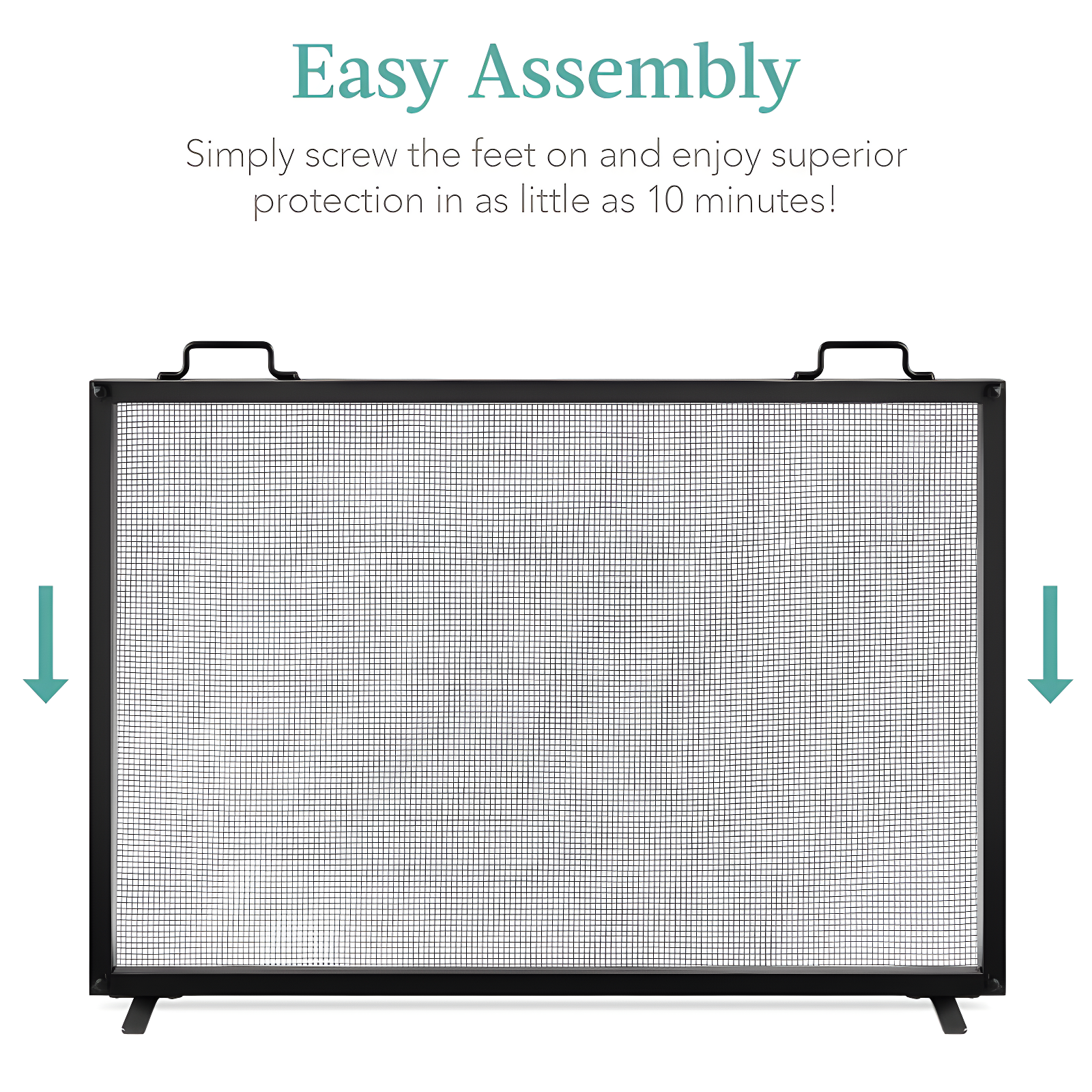 Cassiano 38x27in Single Panel Fireplace Screen Handcrafted Steel Mesh Spark Guard w/ Handles