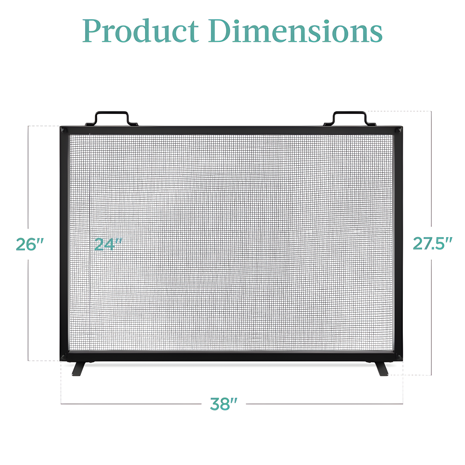 Cassiano 38x27in Single Panel Fireplace Screen Handcrafted Steel Mesh Spark Guard w/ Handles