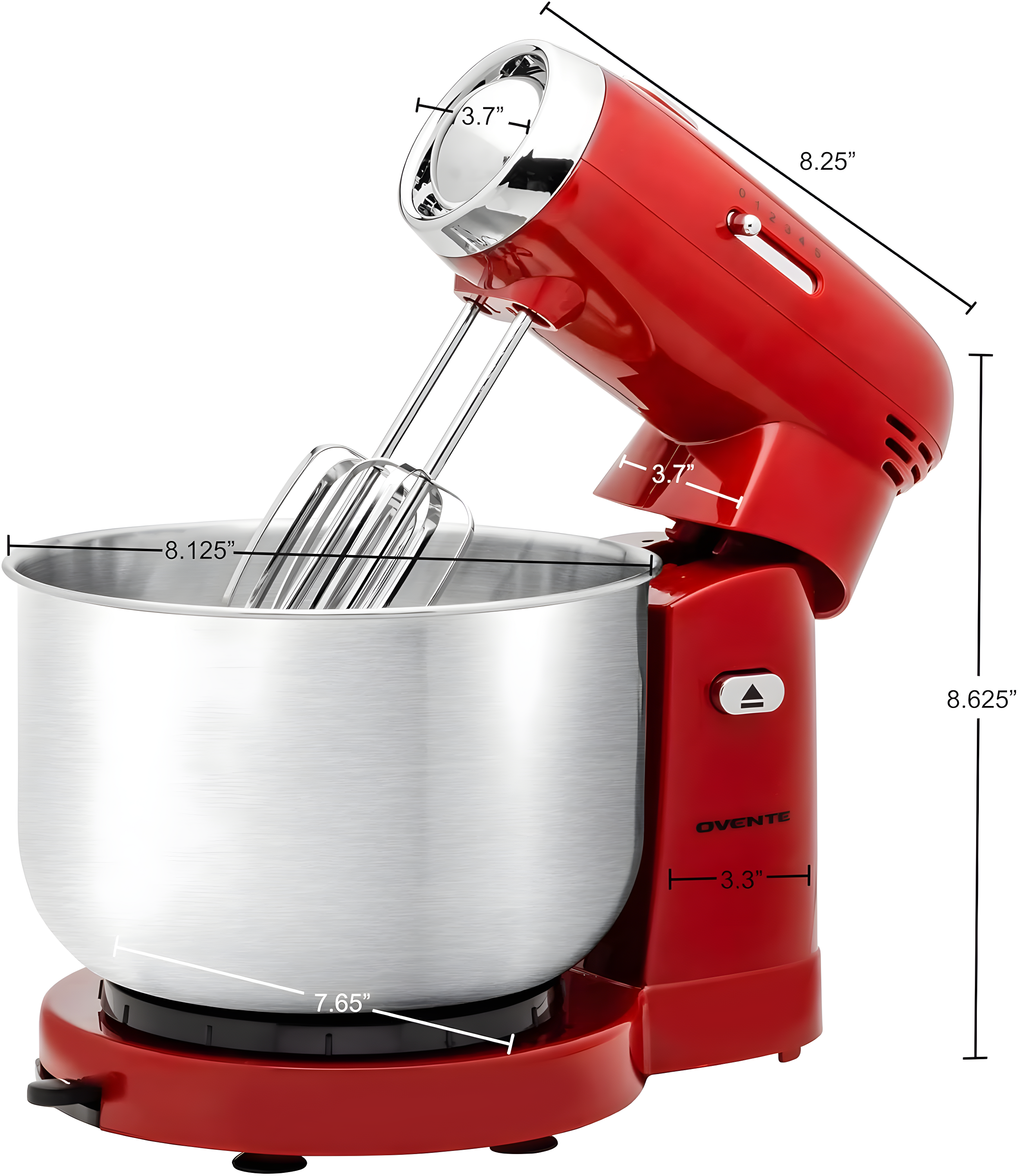 Ovente SM680R Ovente Electric Stand Mixer with 3.5Qt Removable Stainless Steel Bowl