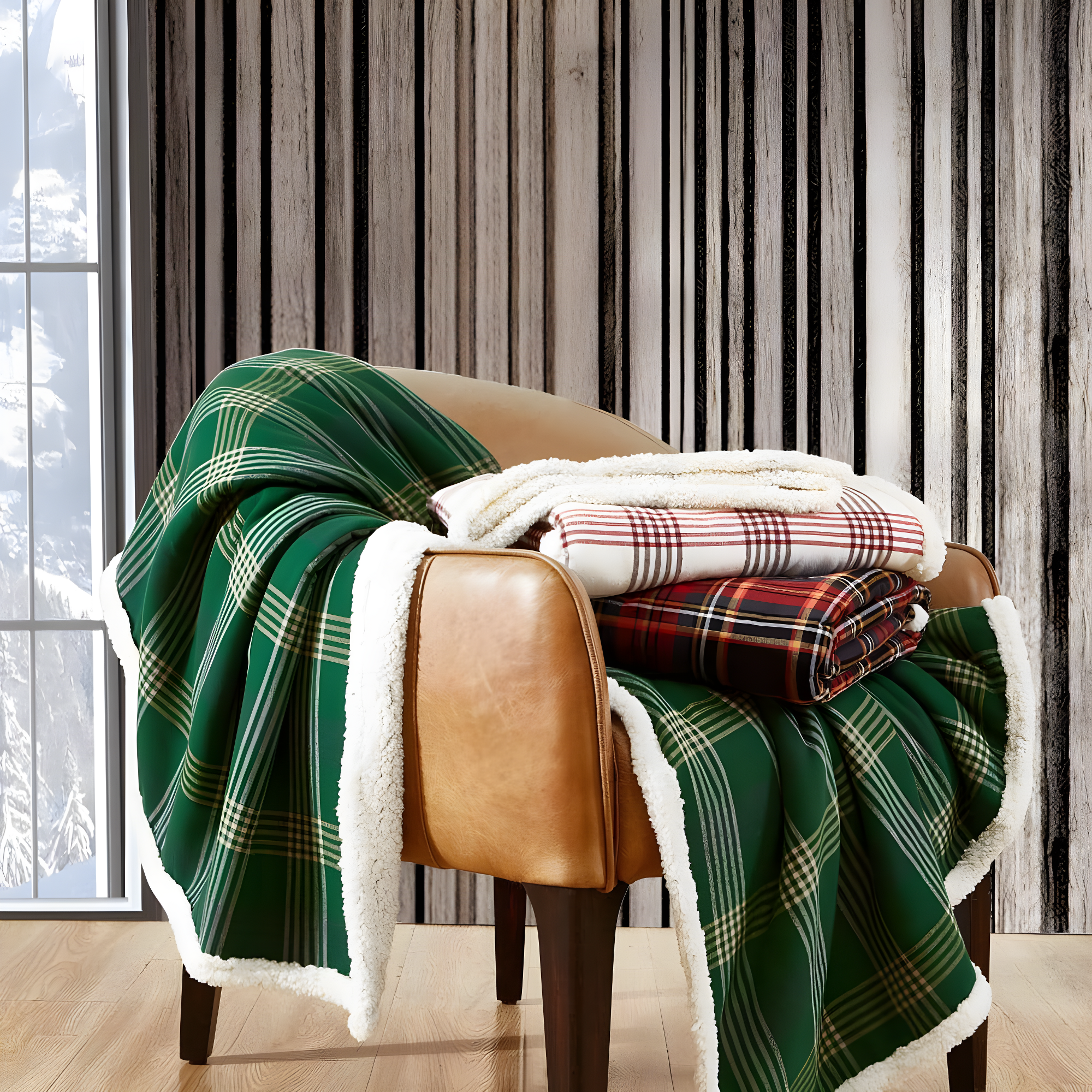 Eddie Bauer Printed Flannel/Sherpa Throw Blankets