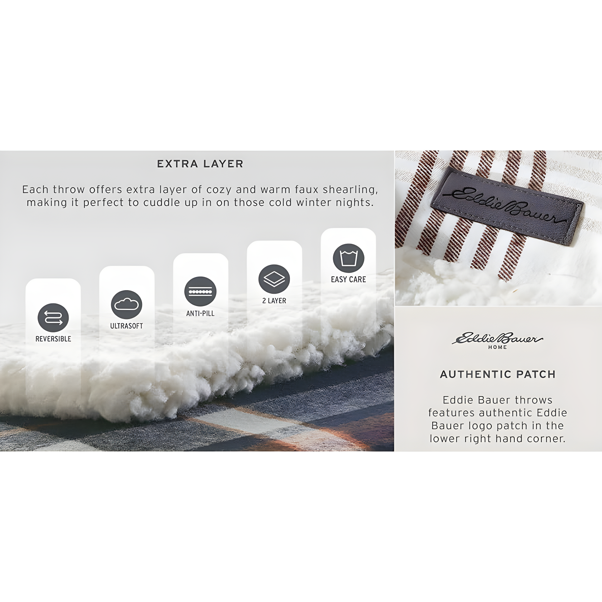 Eddie Bauer Printed Flannel/Sherpa Throw Blankets