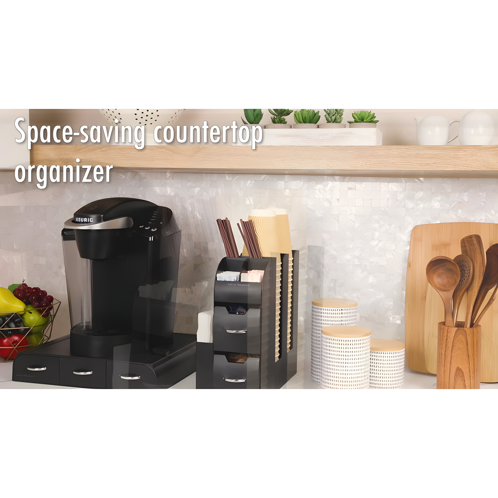 Mind Reader Cup and Condiment Station, Countertop Organizer, Coffee Bar, Kitchen, 5.35"L x 11.25"W x 11.15"H, 2-Pack