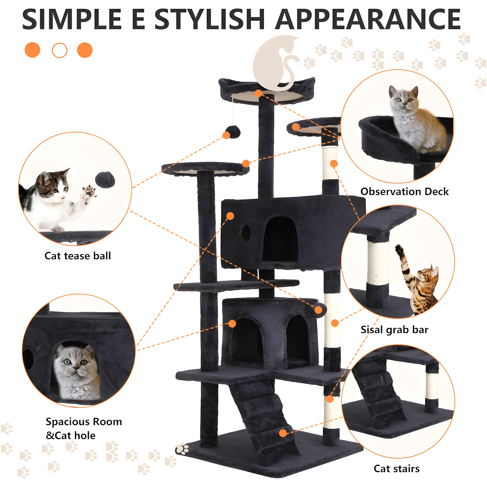 Multi-Level Cat Tree Tower Furniture Activity Center With Scratching Posts, Toys And Condo For Indoor Kittens