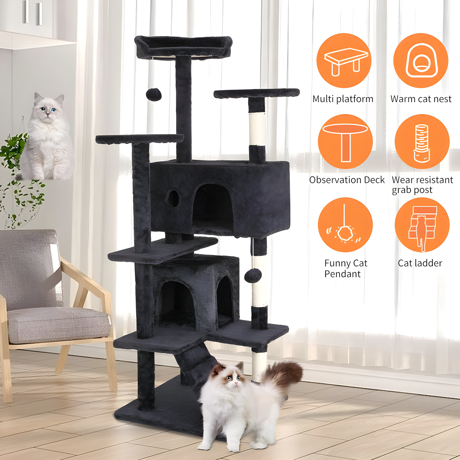Multi-Level Cat Tree Tower Furniture Activity Center With Scratching Posts, Toys And Condo For Indoor Kittens
