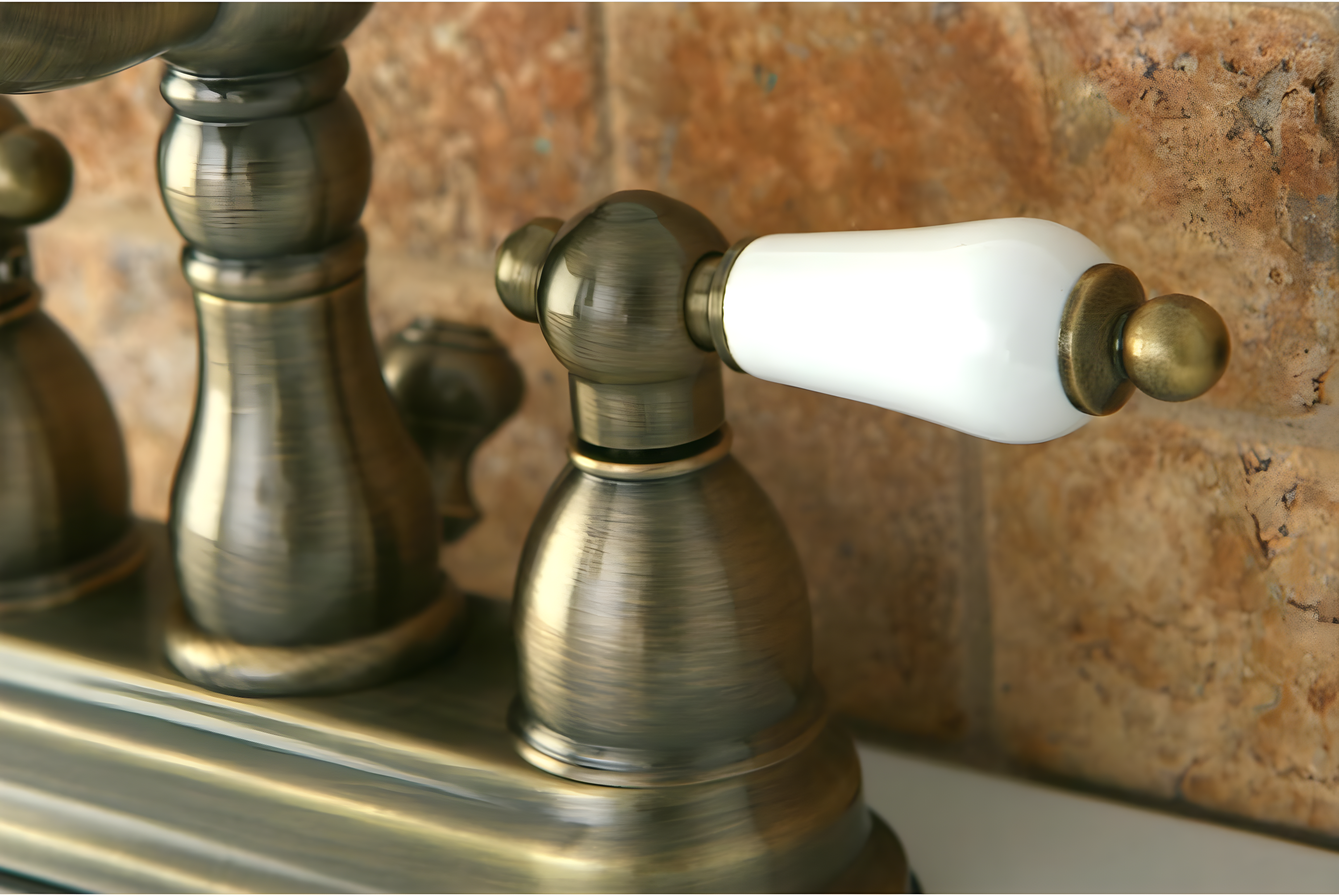 Kingston Brass Heritage Two-Handle 3-Hole Deck Mount 4" Centerset Bathroom Faucet with Plastic Pop-Up