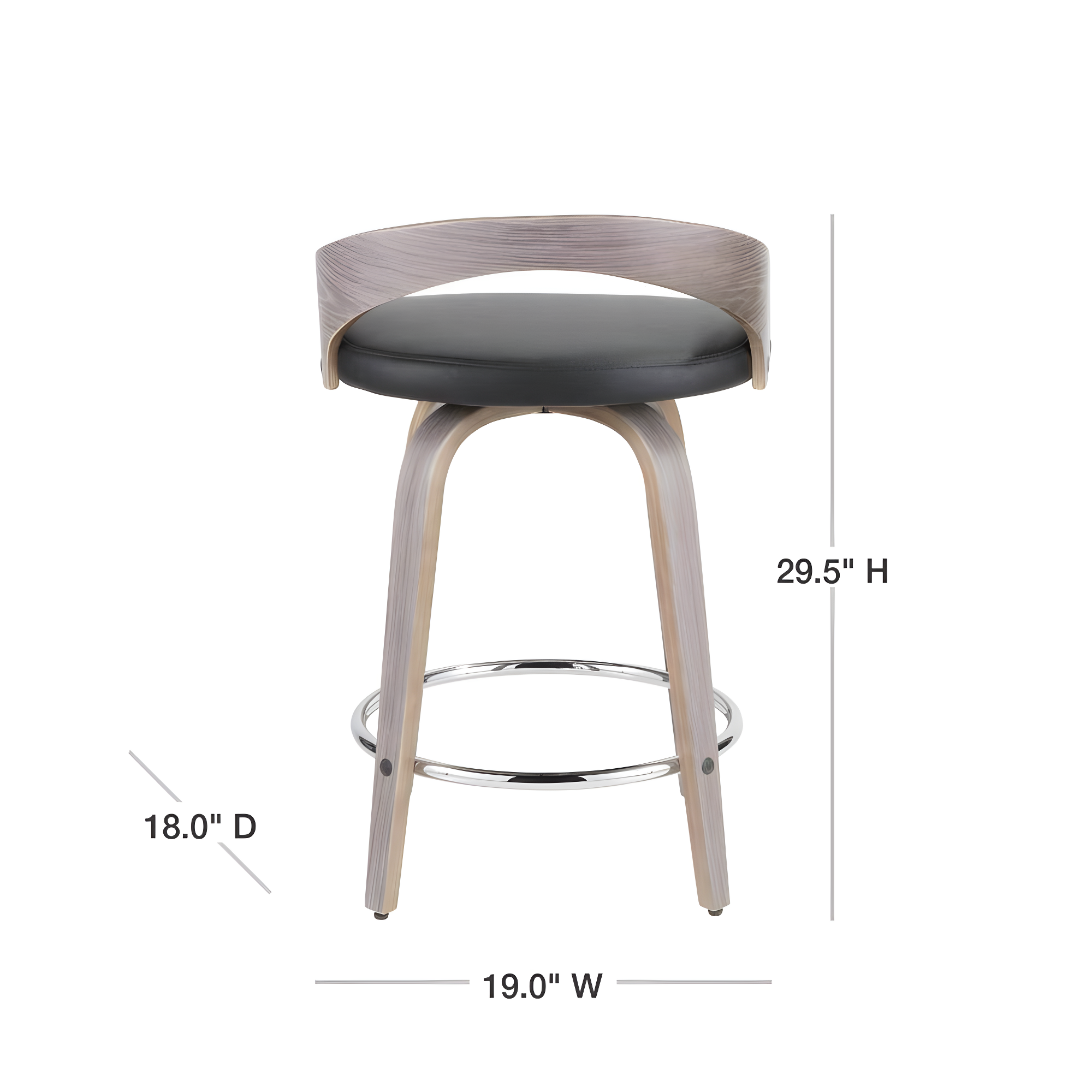 Grotto Mid-Century Modern Counter Stool with Light Grey Wood and Black Faux Leather by LumiSource - Set of 2