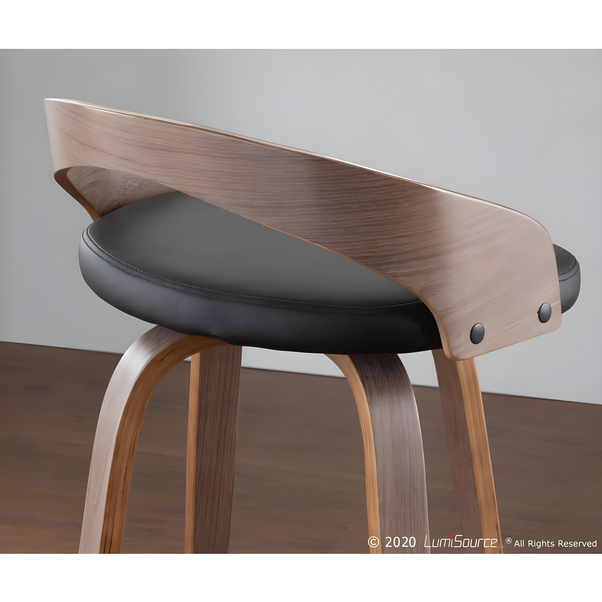Grotto Mid-Century Modern Counter Stool with Light Grey Wood and Black Faux Leather by LumiSource - Set of 2