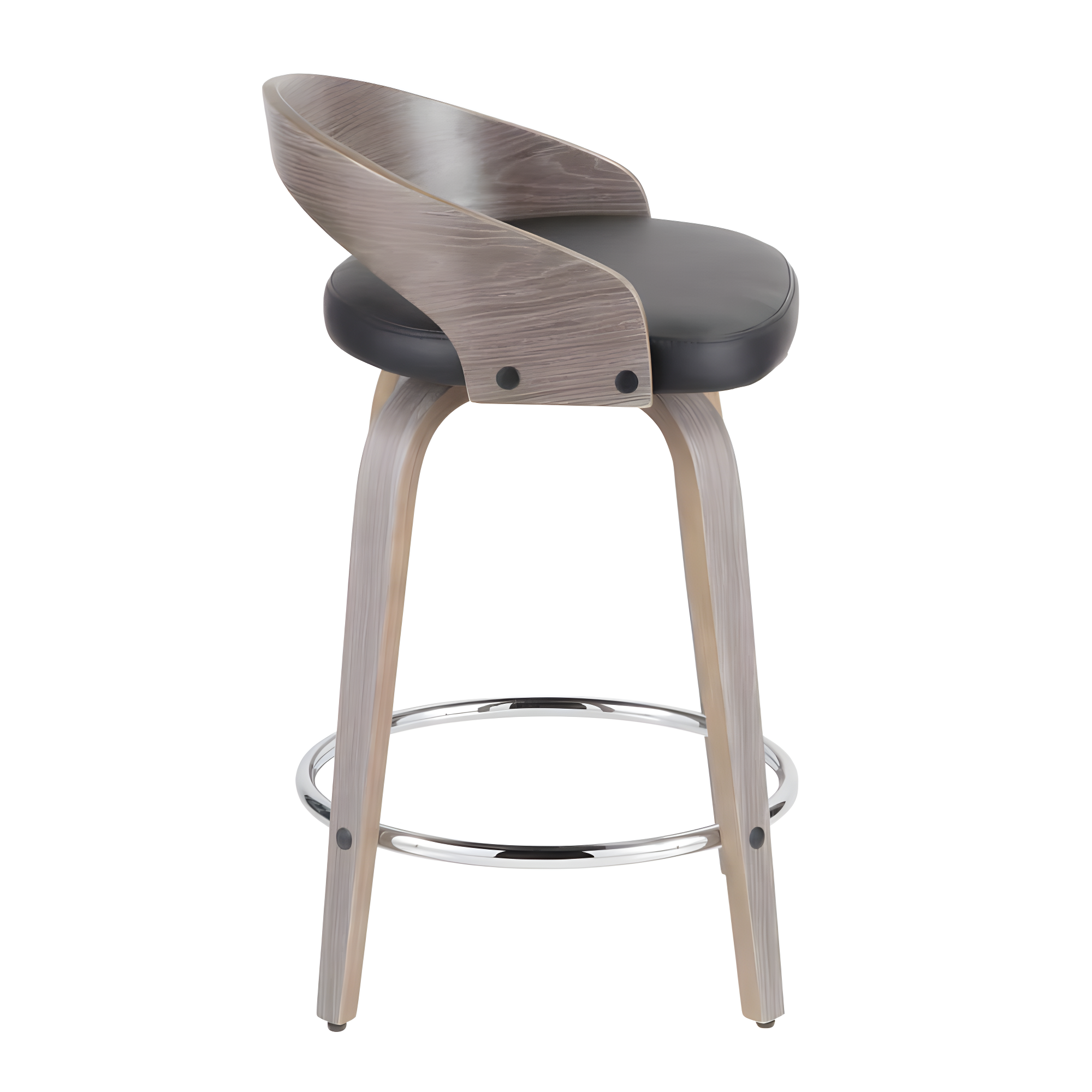 Grotto Mid-Century Modern Counter Stool with Light Grey Wood and Black Faux Leather by LumiSource - Set of 2