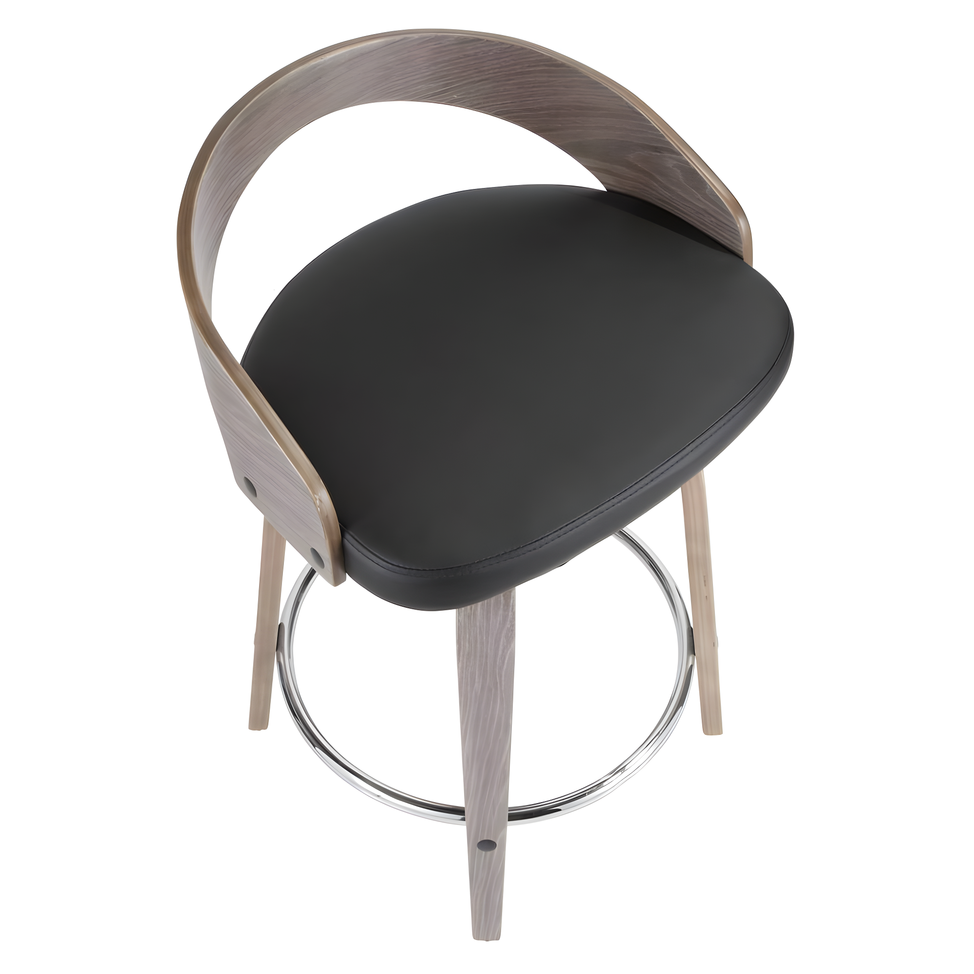 Grotto Mid-Century Modern Counter Stool with Light Grey Wood and Black Faux Leather by LumiSource - Set of 2