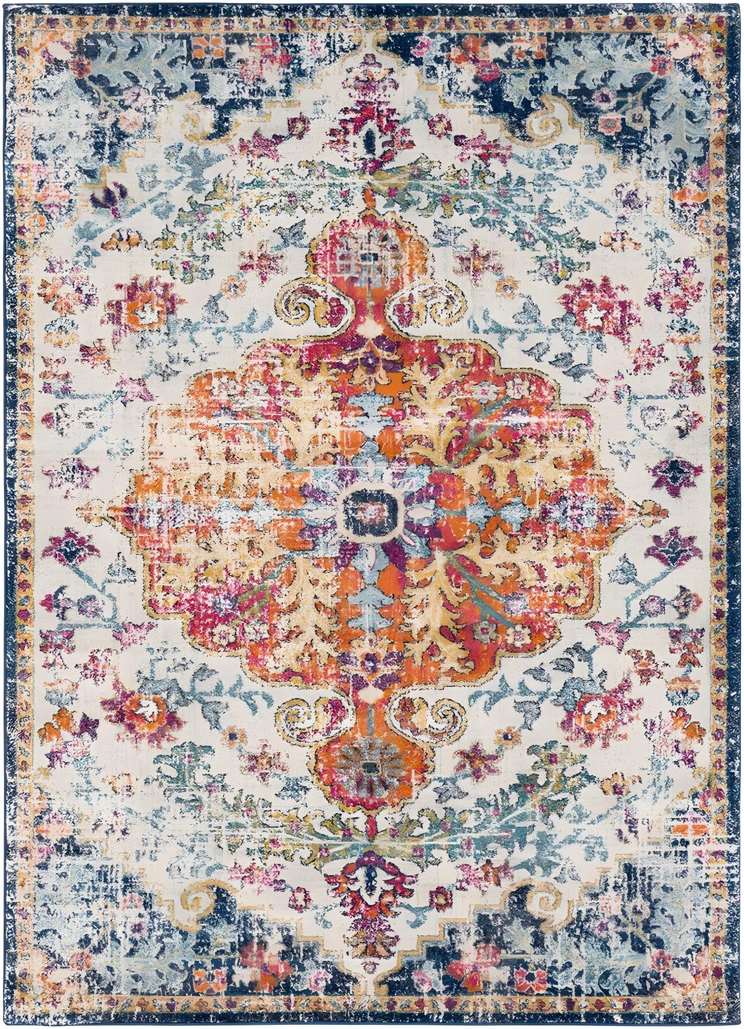Livabliss Harput Vintage Medallion Area Rug,7'10" x 10'2",Aqua