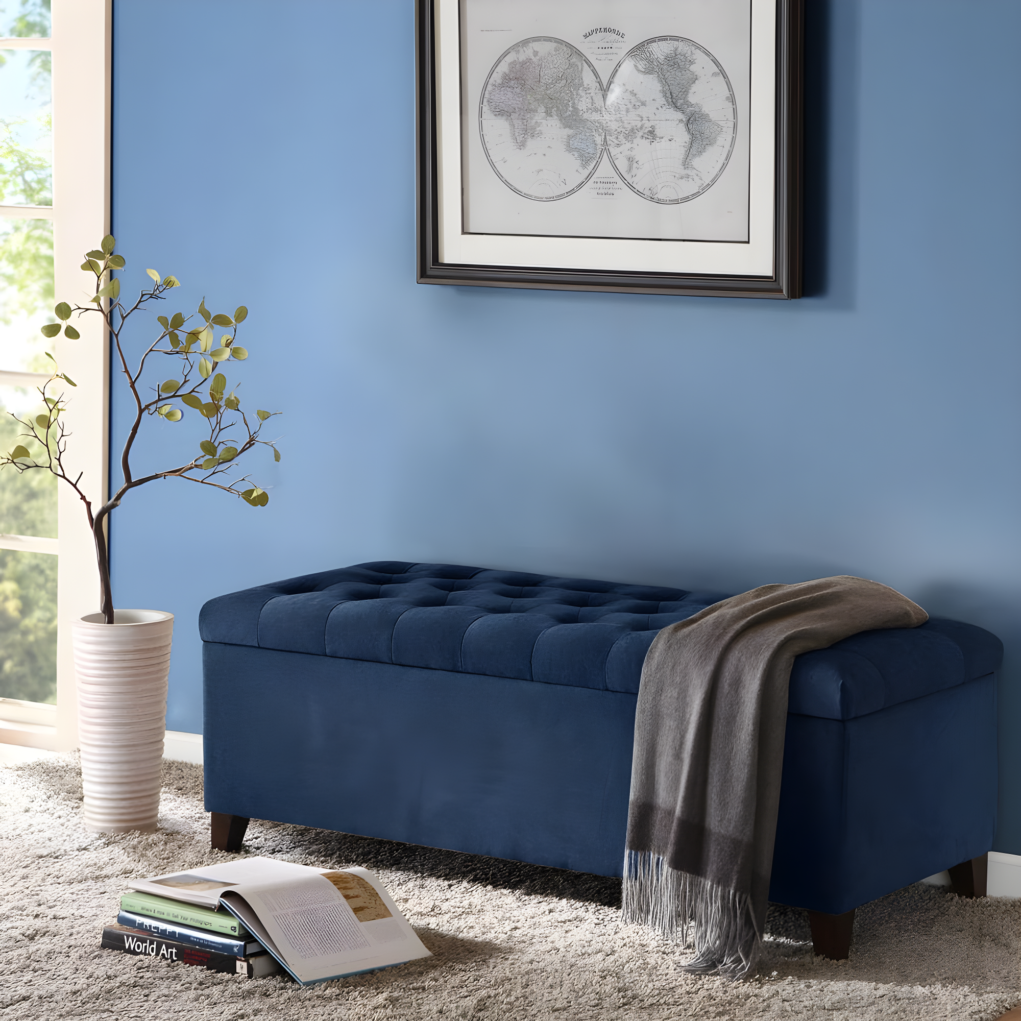 Everly Quinn Tufted Top Storage Bench, Mudroom Bench