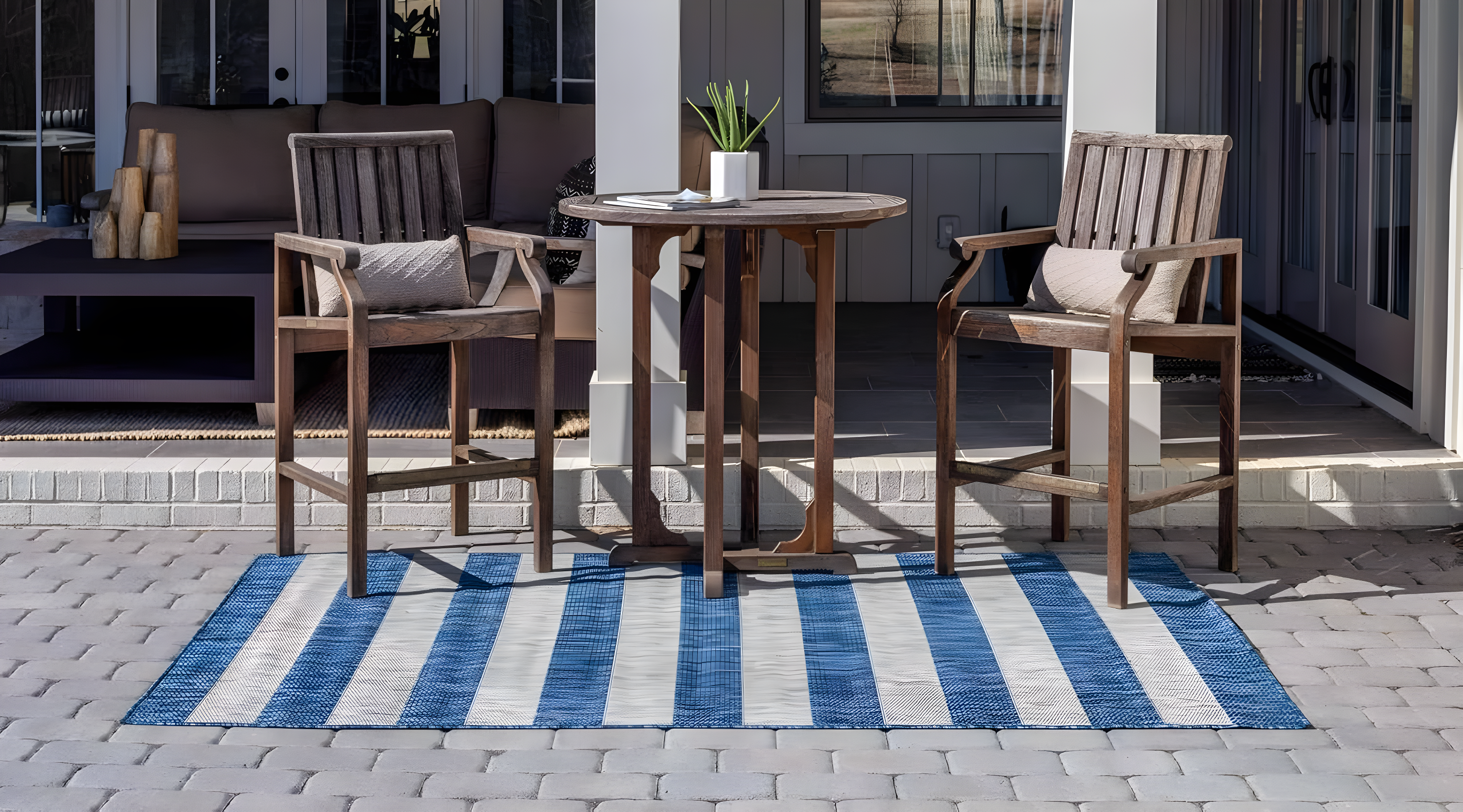 Unique Loom 6' 1 x 9' 0 Rectangle Indoor/Outdoor Striped Blue Area Rug