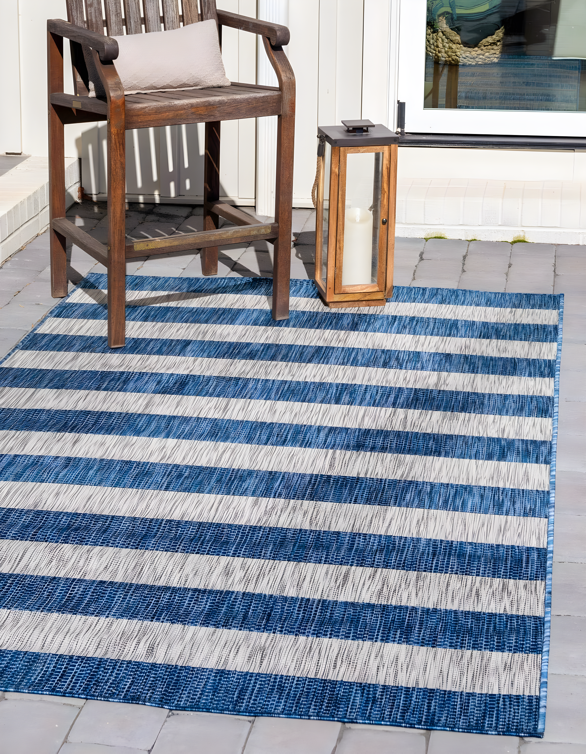 Unique Loom 6' 1 x 9' 0 Rectangle Indoor/Outdoor Striped Blue Area Rug