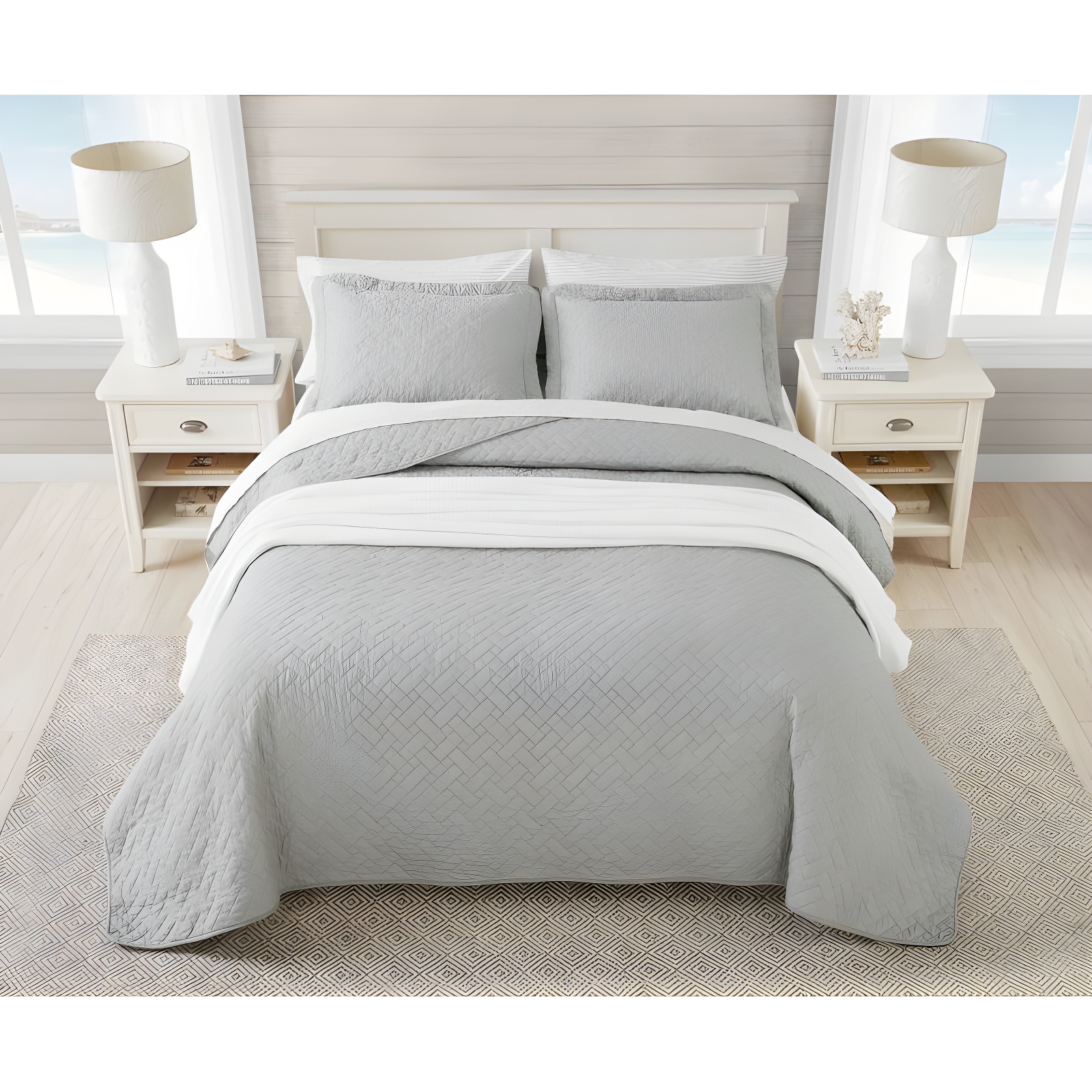 Tommy Bahama Raffia Solid Cotton Reversible Quilt Set