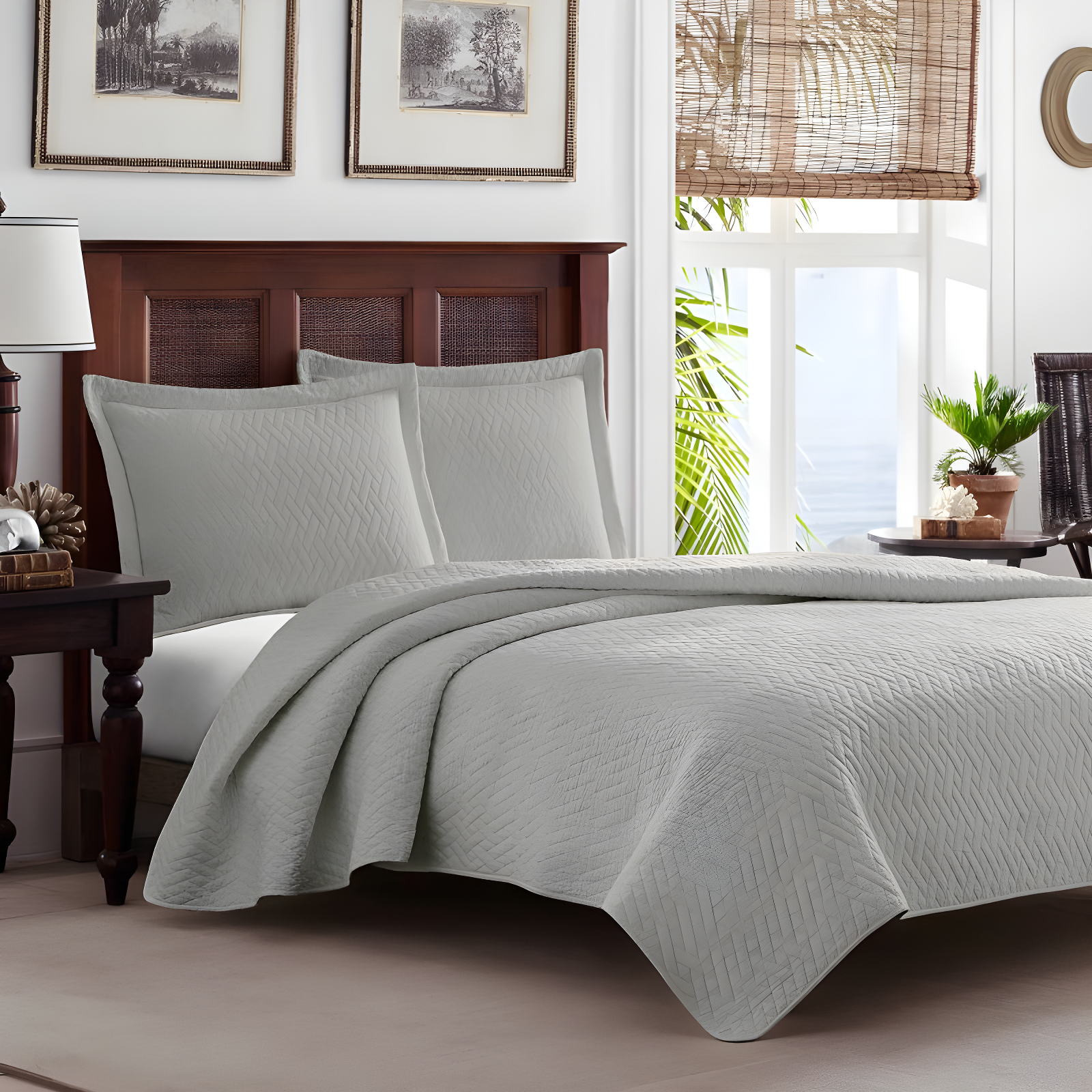 Tommy Bahama Raffia Solid Cotton Reversible Quilt Set