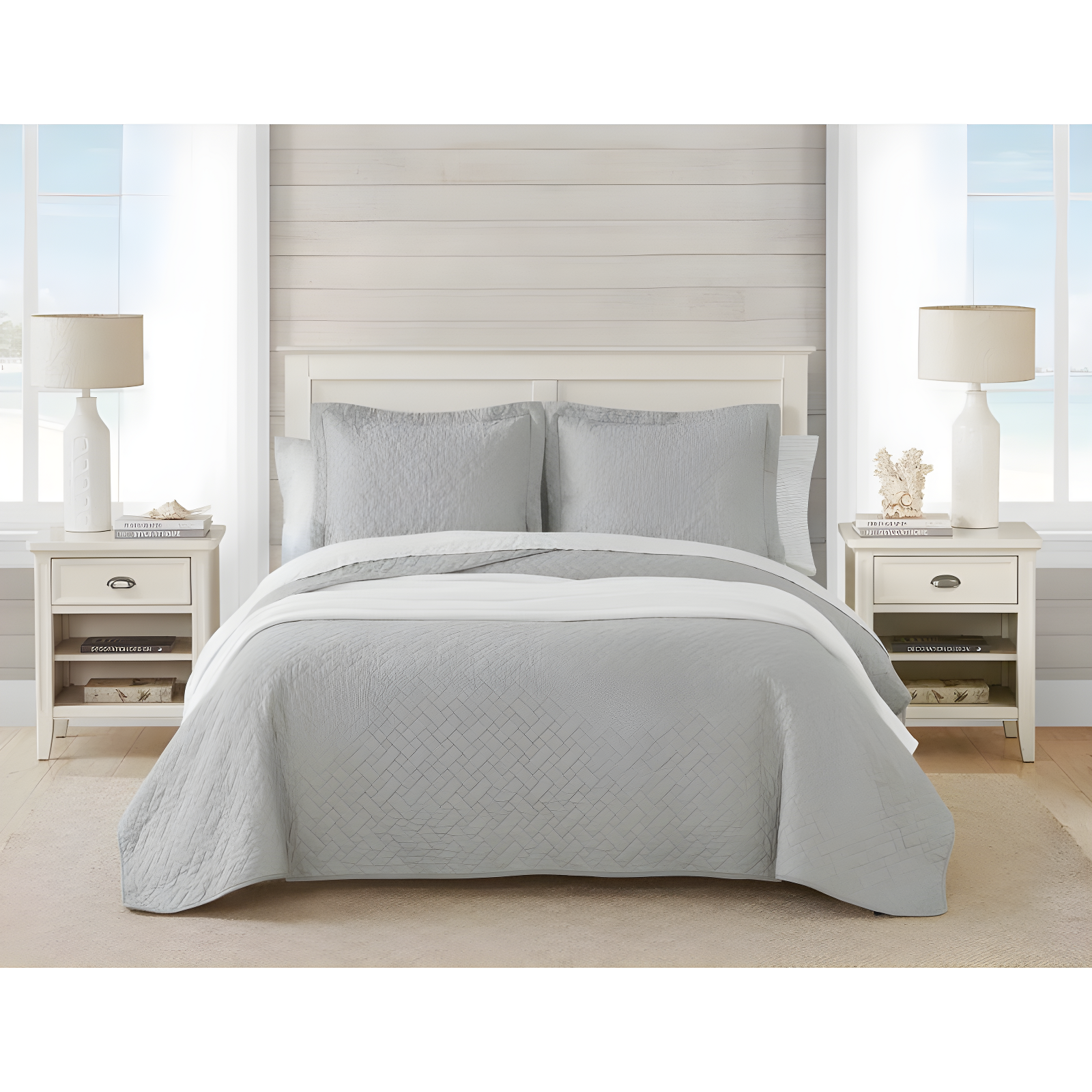 Tommy Bahama Raffia Solid Cotton Reversible Quilt Set