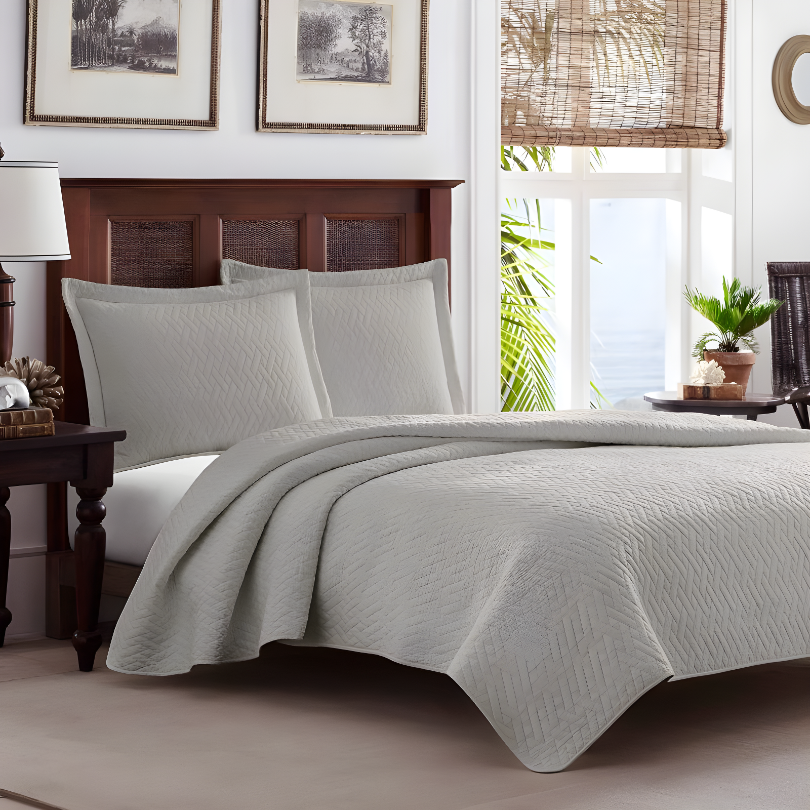 Tommy Bahama Raffia Solid Cotton Reversible Quilt Set