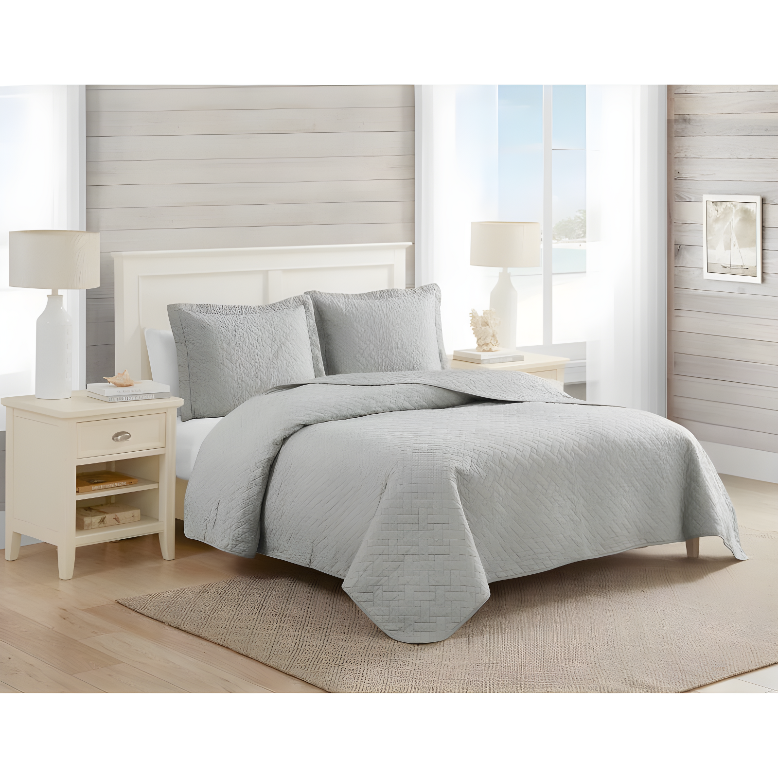 Tommy Bahama Raffia Solid Cotton Reversible Quilt Set